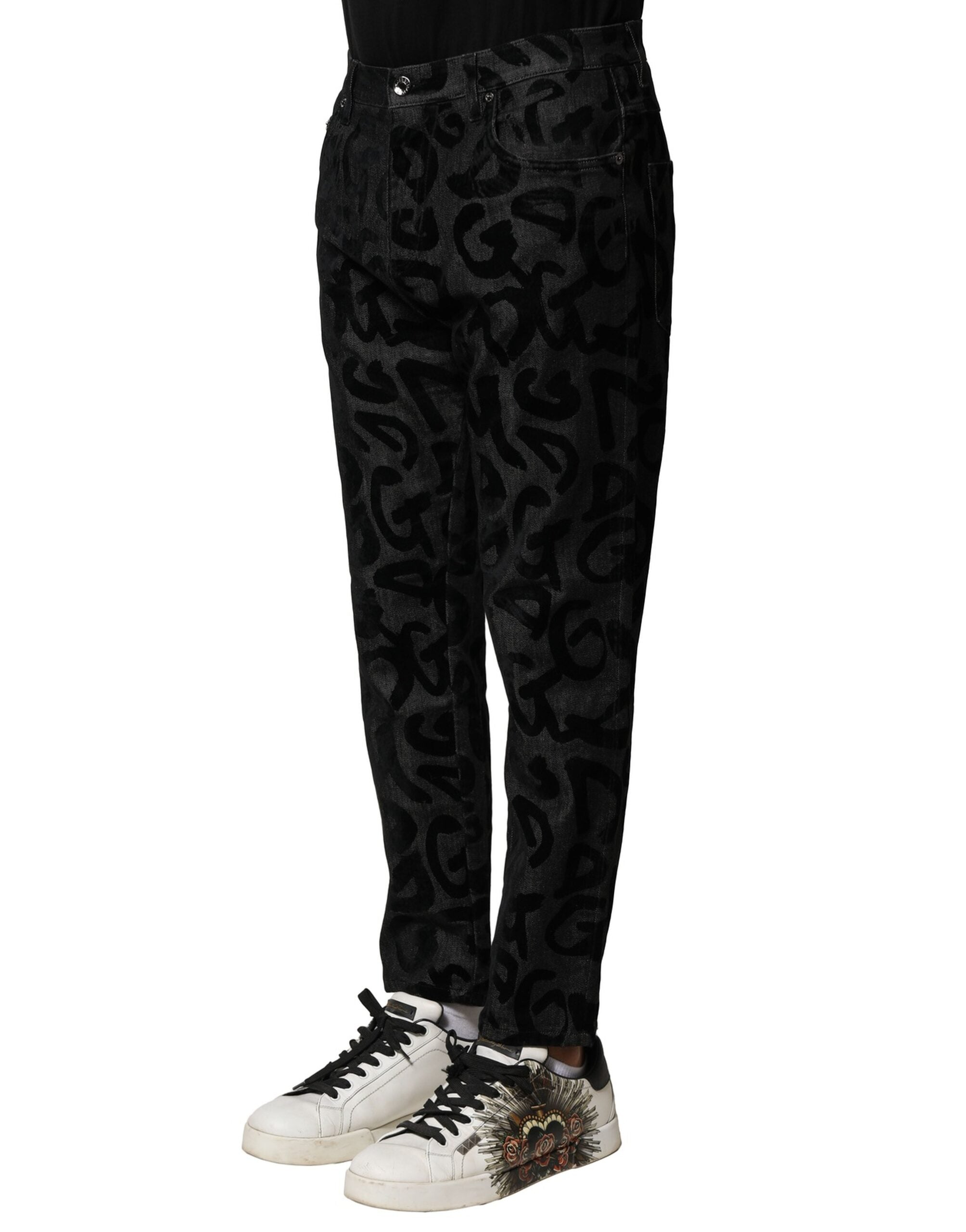 Dolce & Gabbana Grey Cotton DG Logo Straight Men's Denim Jeans