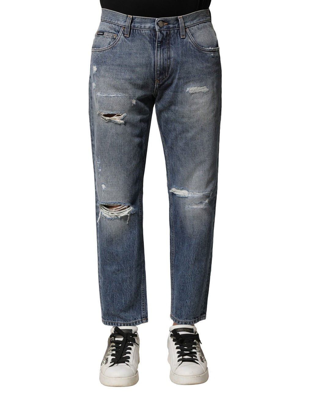 Dolce & Gabbana Blue Washed Distressed Straight Fit Denim Jeans