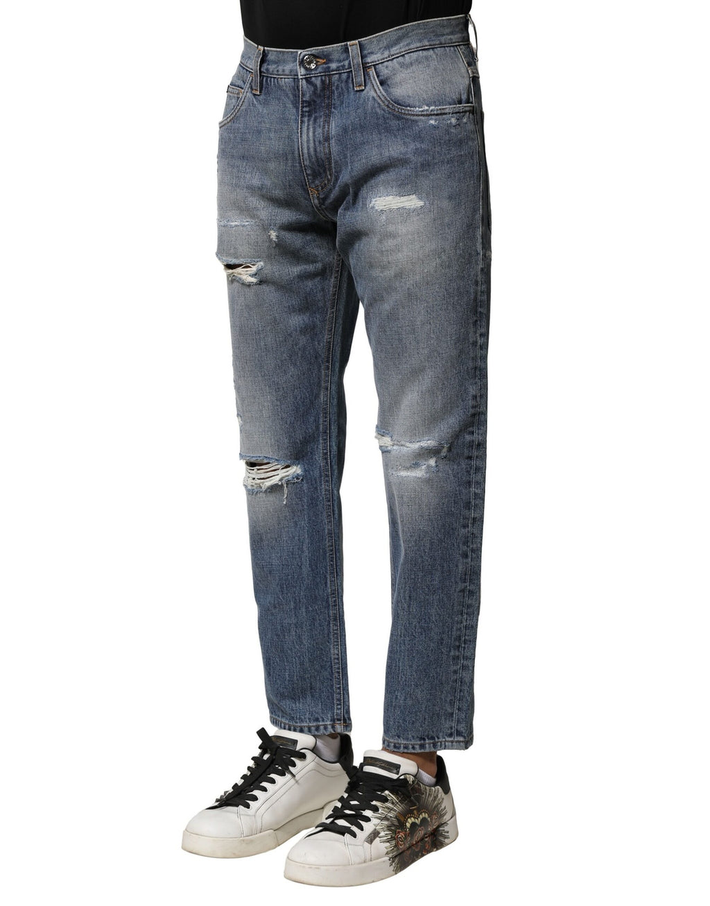 Dolce & Gabbana Blue Washed Distressed Straight Fit Denim Jeans