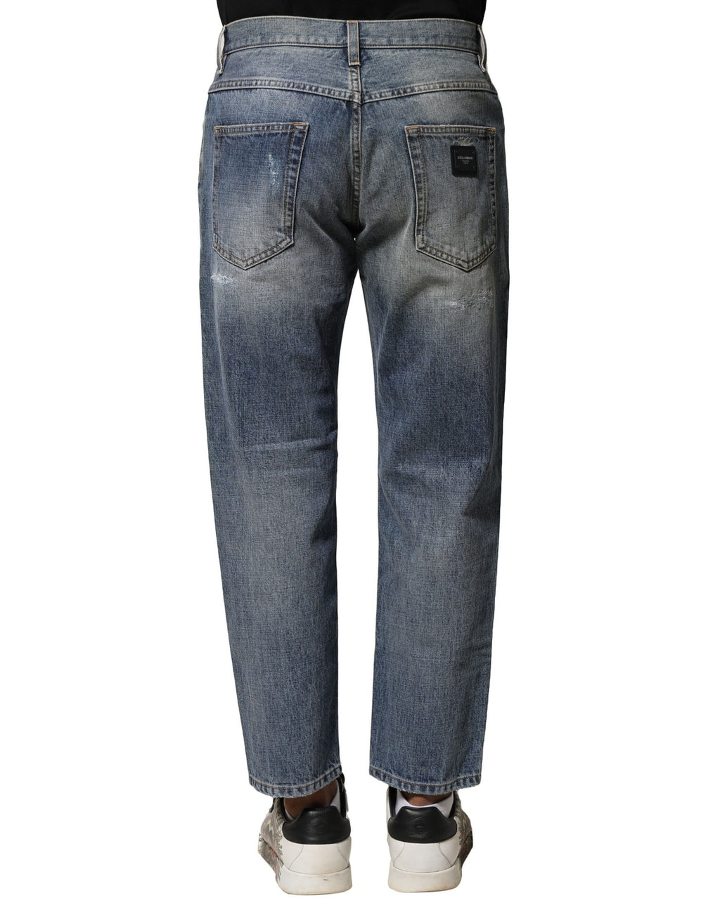 Dolce & Gabbana Blue Washed Distressed Straight Fit Denim Jeans