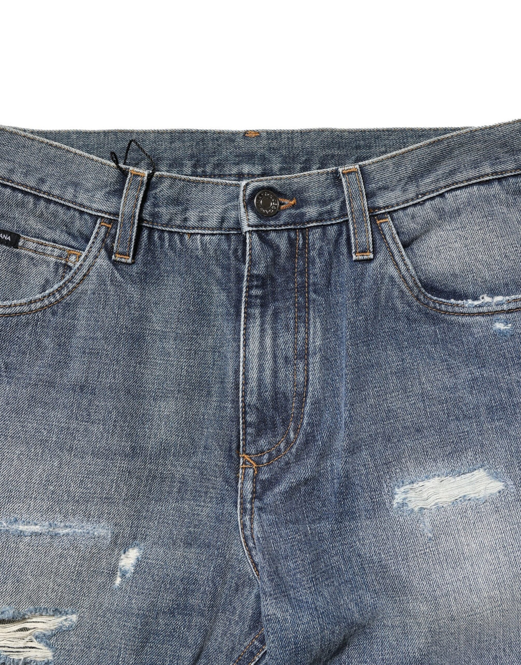 Dolce & Gabbana Blue Washed Distressed Straight Fit Denim Jeans