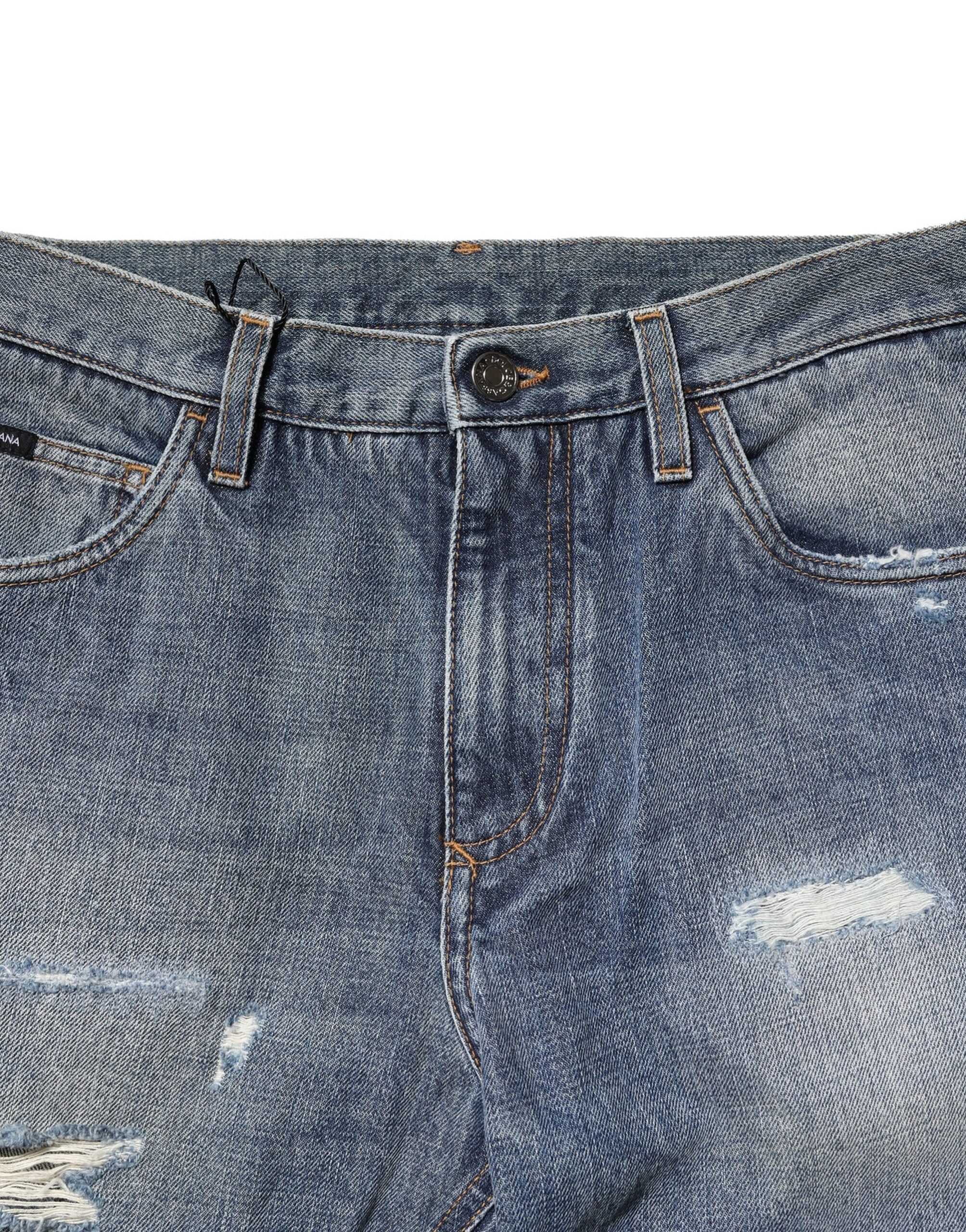 Dolce & Gabbana Blue Washed Distressed Straight Fit Denim Jeans