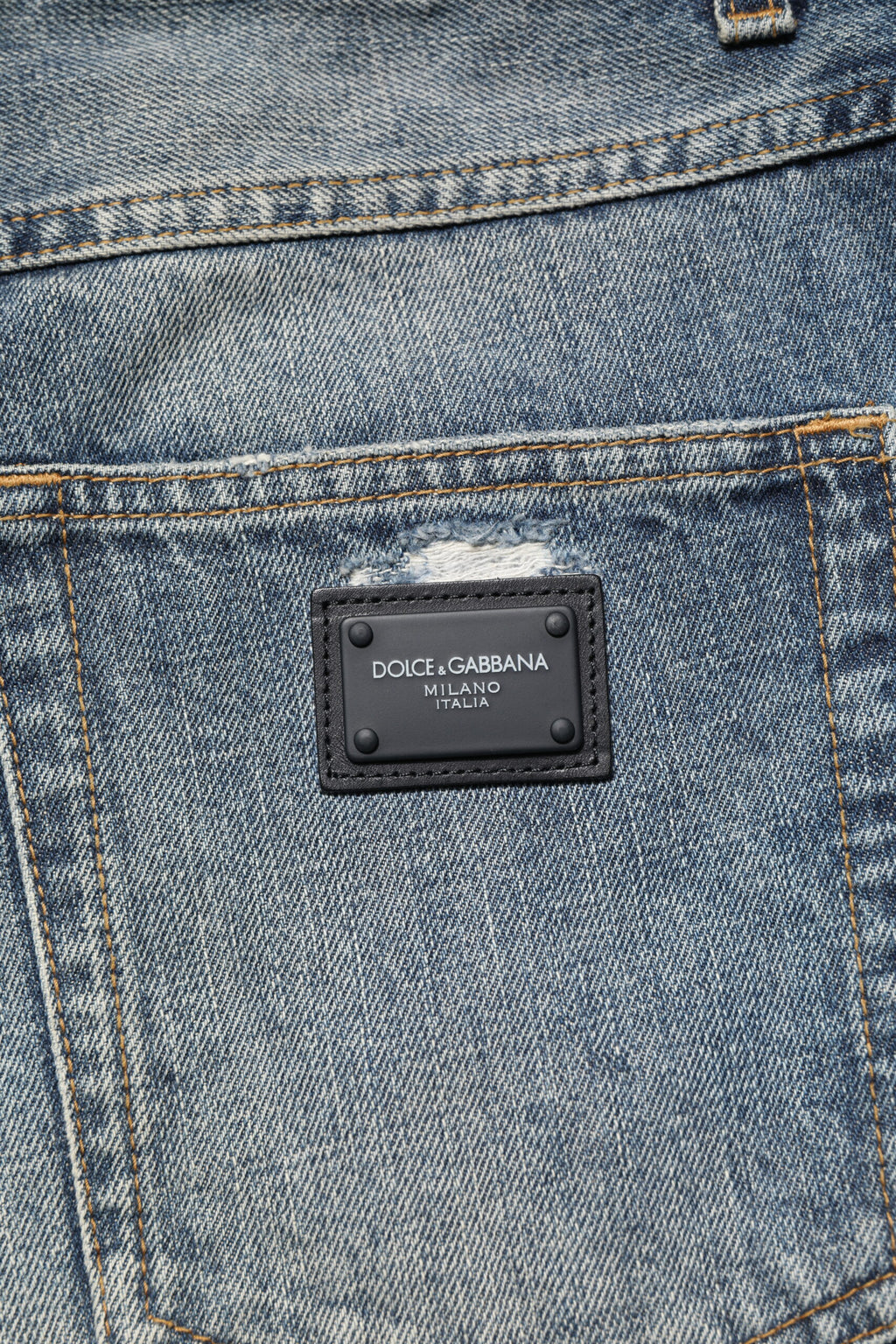 Dolce & Gabbana Blue Washed Distressed Straight Fit Denim Jeans