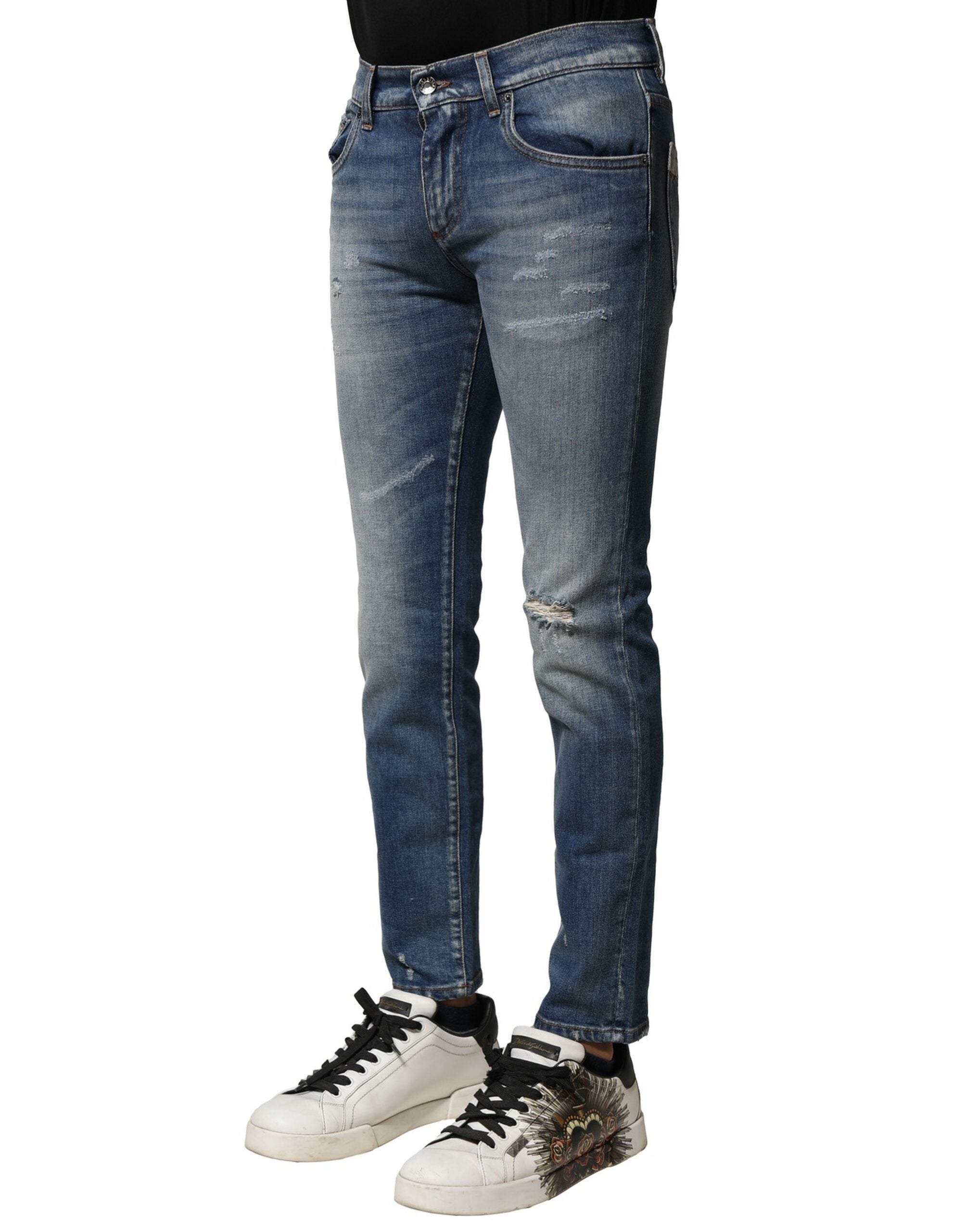 Dolce & Gabbana Blue Washed Cotton Slim Fit Men's Denim Jeans