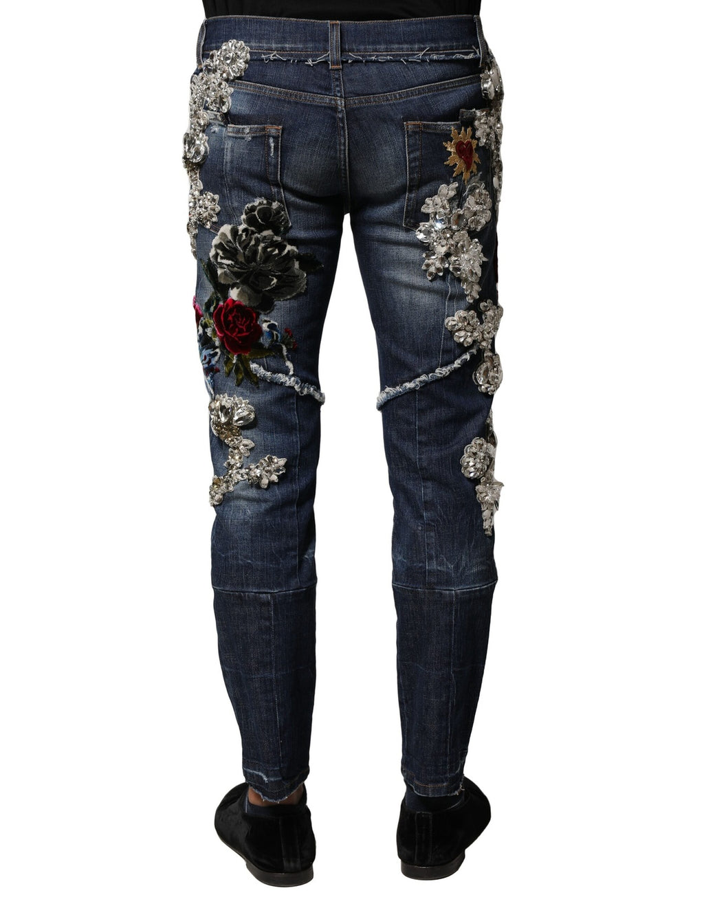 Dolce & Gabbana Blue Cotton Denim Jeans with Rhinestone Embellishment