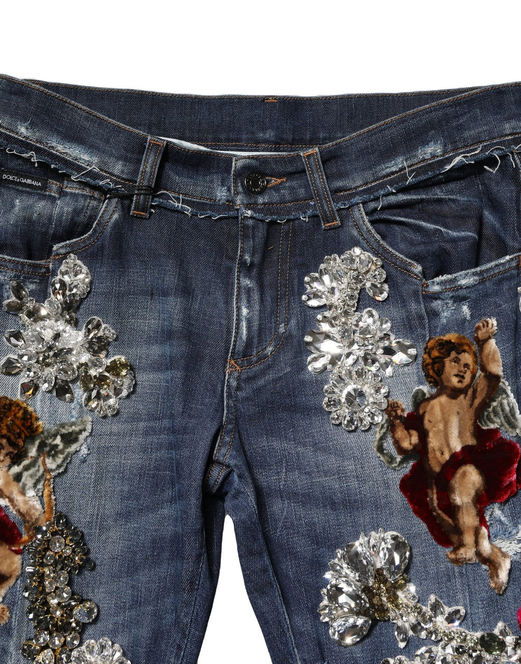 Dolce & Gabbana Blue Cotton Denim Jeans with Rhinestone Embellishment