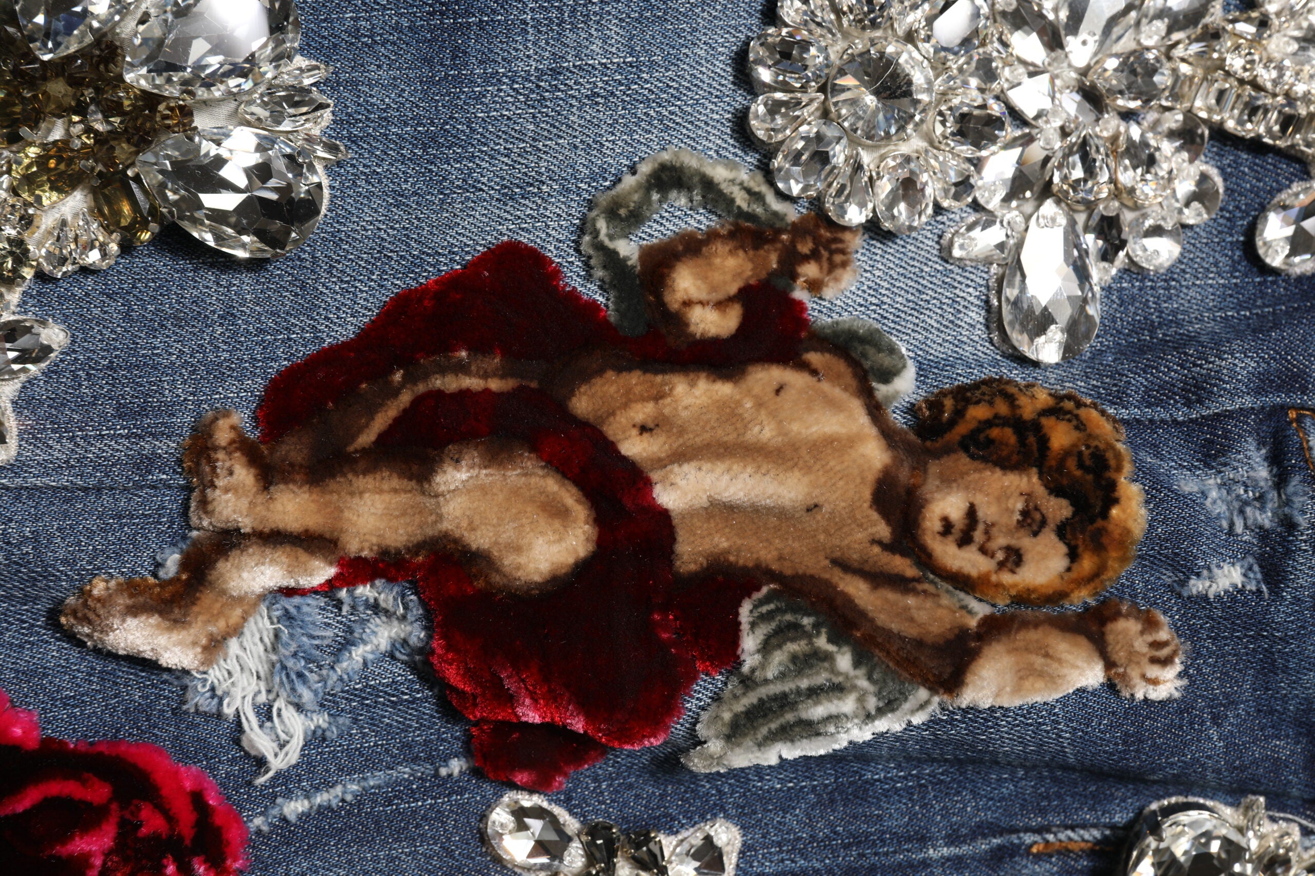 Dolce & Gabbana Blue Cotton Denim Jeans with Rhinestone Embellishment