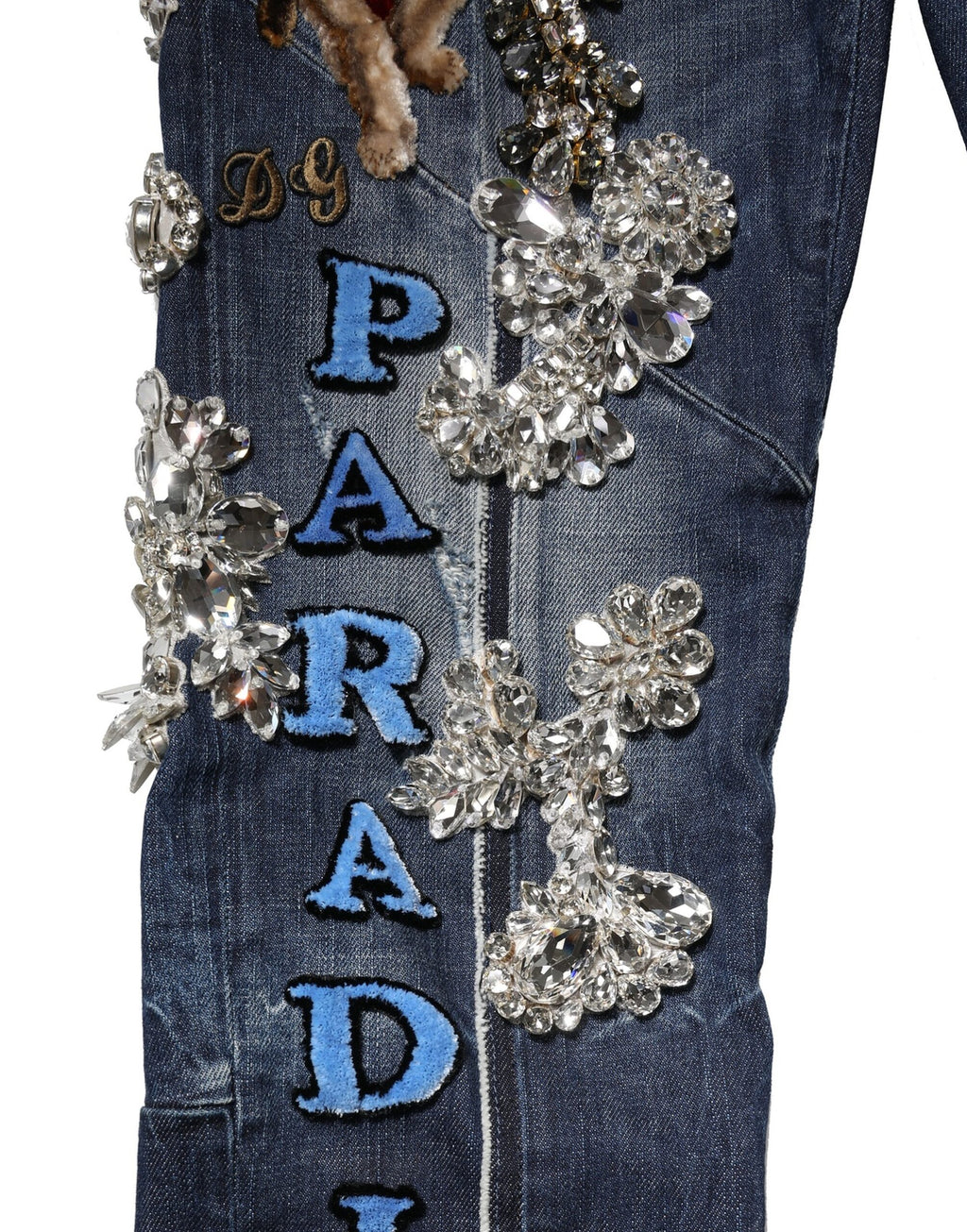 Dolce & Gabbana Blue Cotton Denim Jeans with Rhinestone Embellishment