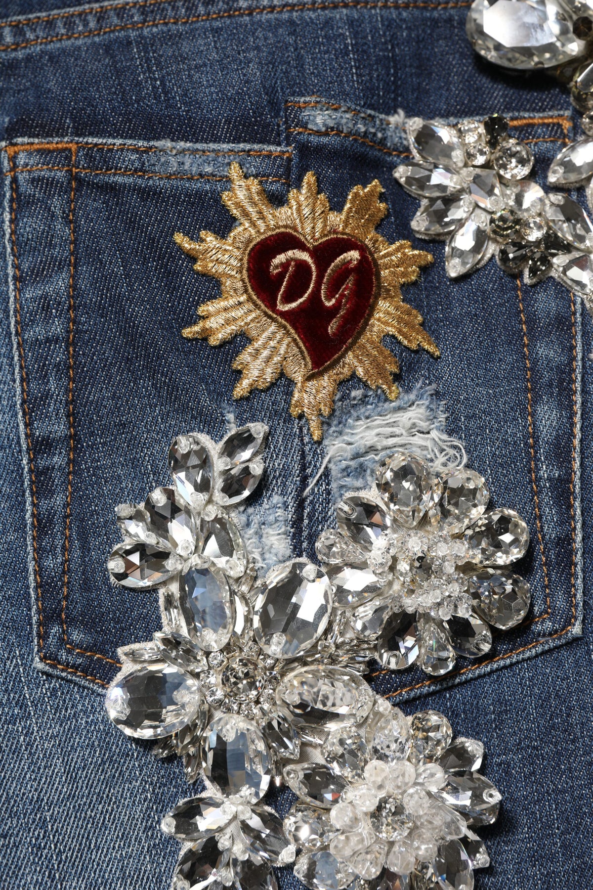 Dolce & Gabbana Blaue Baumwoll-Jeans mit Strass-Verzierungen