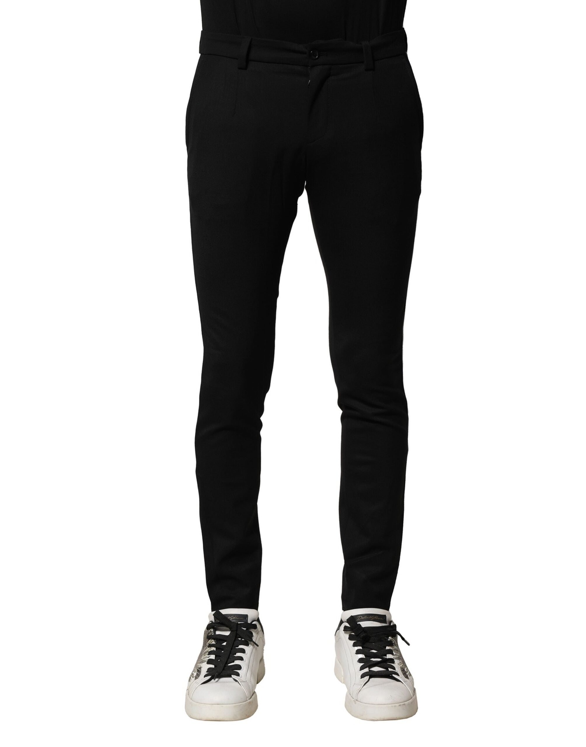 Dolce & Gabbana Schwarze Wolle Herren Skinny Mid Waist Hose