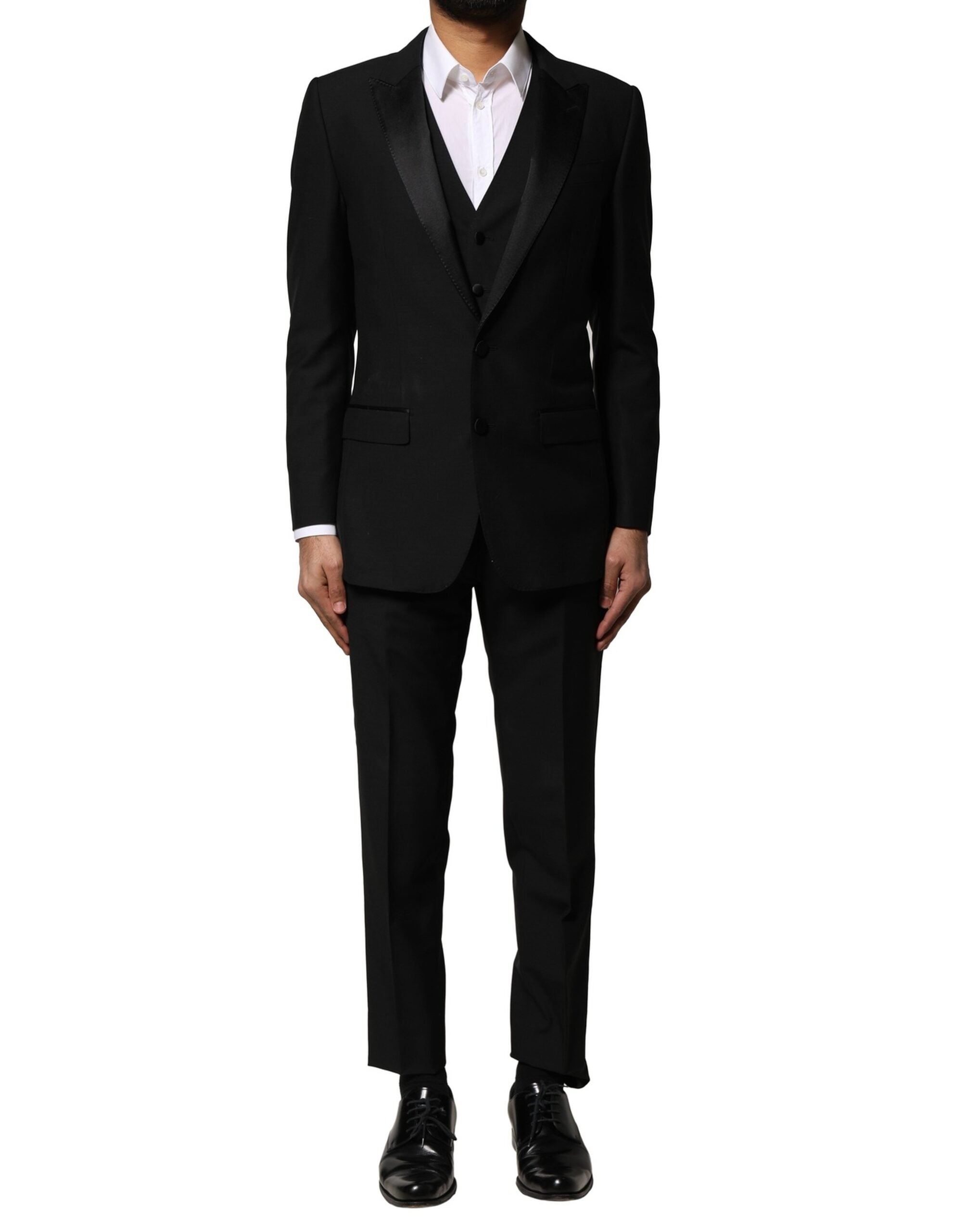 Dolce & Gabbana Schwarzer einreihiger Anzug aus Wolle (3 Teile)