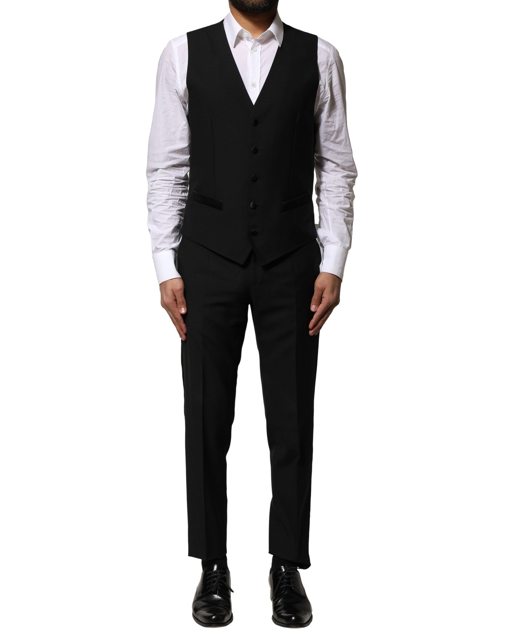 Dolce & Gabbana Schwarzer einreihiger Anzug aus Wolle (3 Teile)