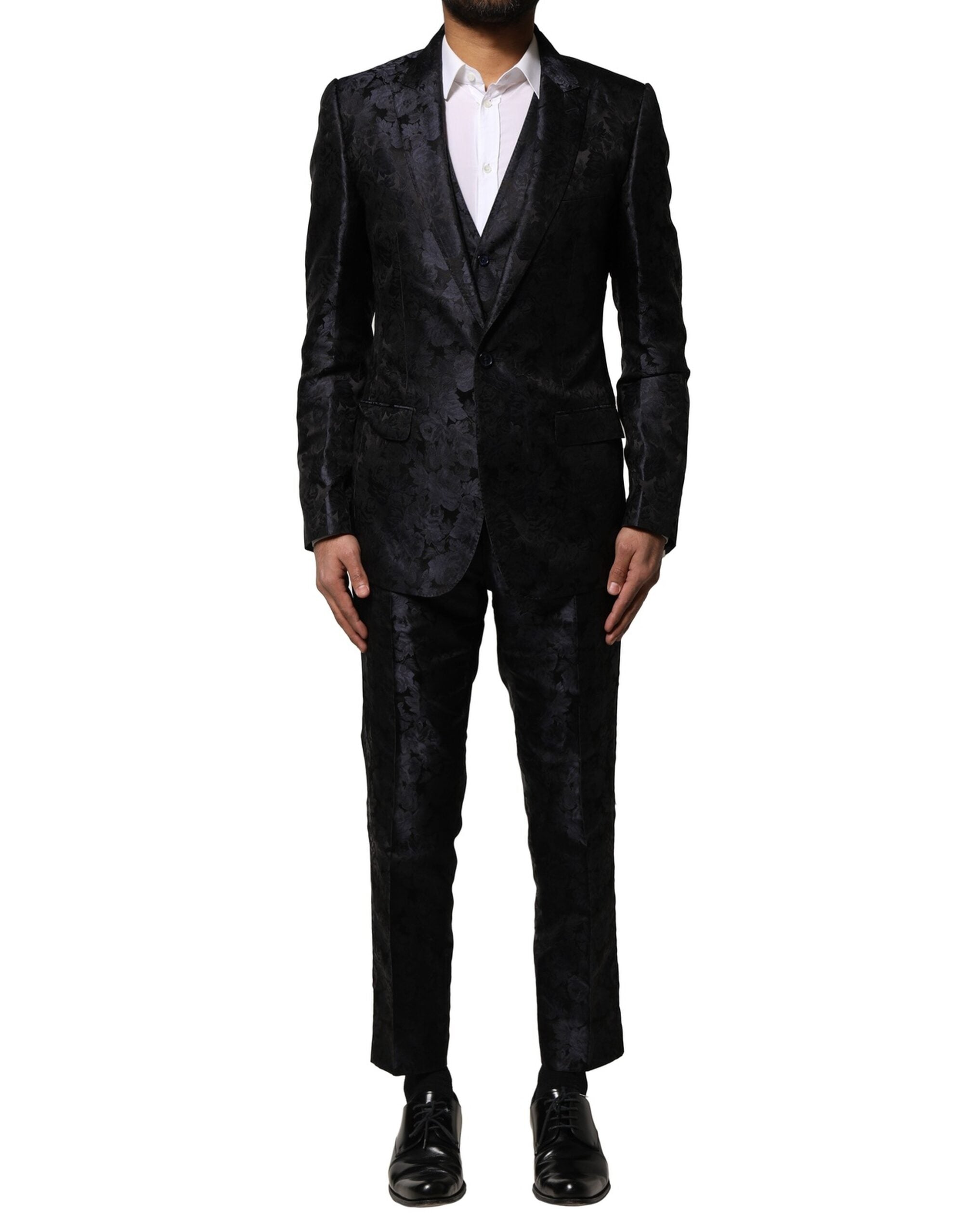 Dolce & Gabbana Schwarzer Jacquard 3 Stück einreihiger Anzug