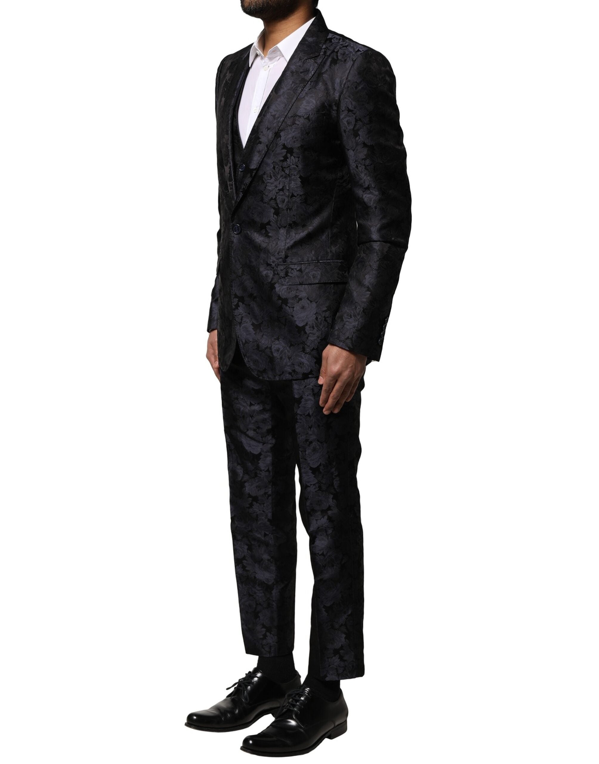 Dolce & Gabbana Schwarzer Jacquard 3 Stück einreihiger Anzug