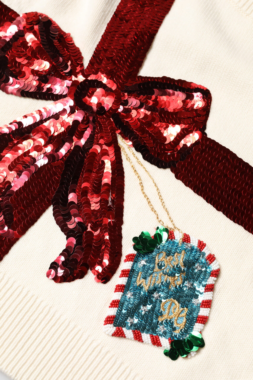 Dolce & Gabbana Weißer paillettenbesetzter Pullover mit Rundhalsausschnitt