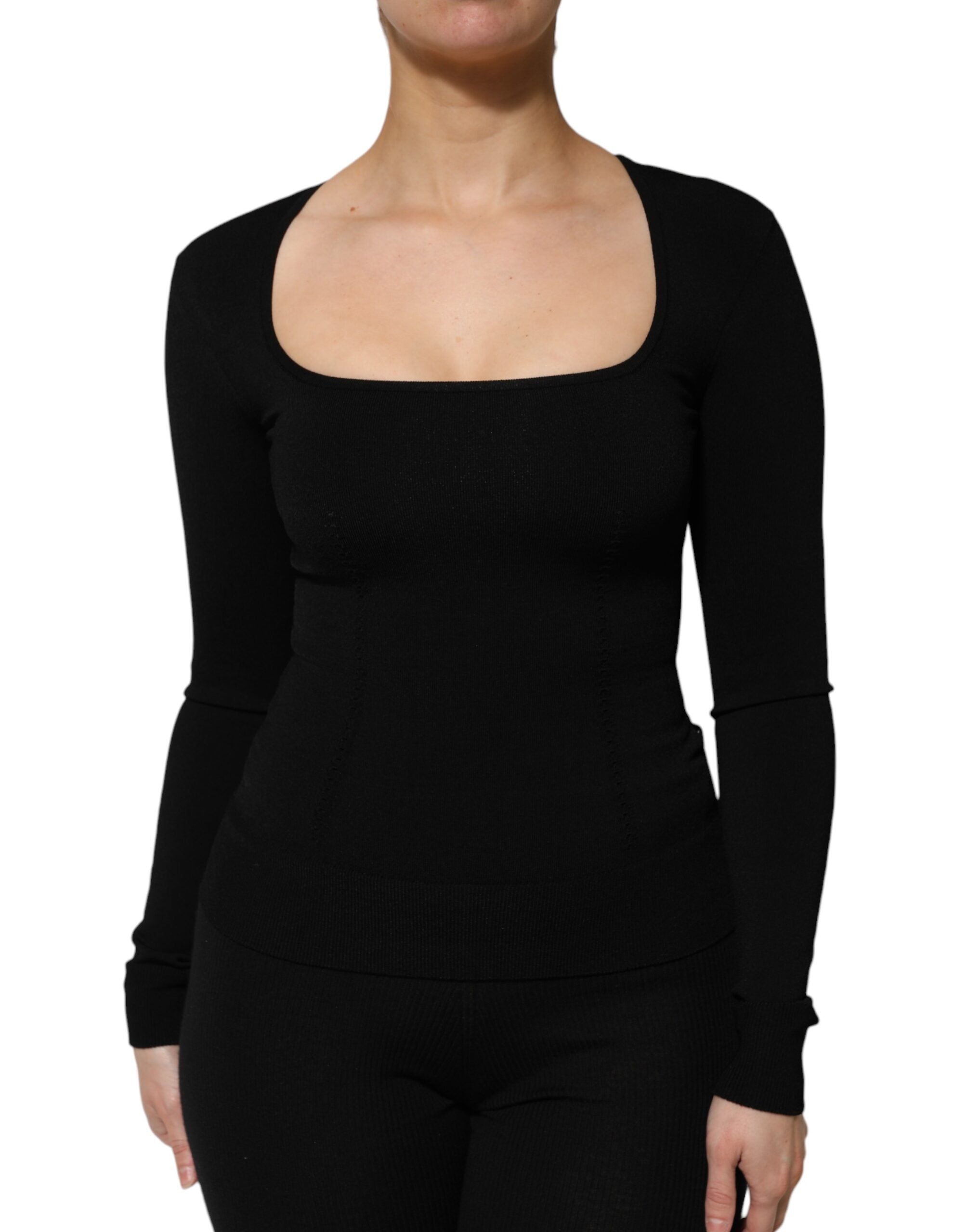 Dolce & Gabbana Black Square Neck Long Sleeve Pullover Top