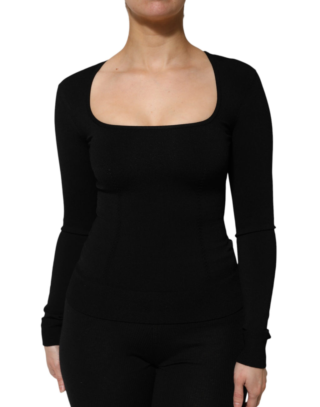 Dolce & Gabbana Black Square Neck Long Sleeve Pullover Top