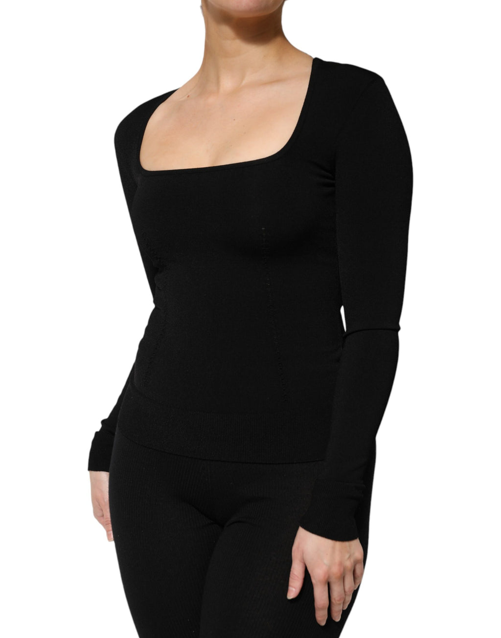 Dolce & Gabbana Black Square Neck Long Sleeve Pullover Top