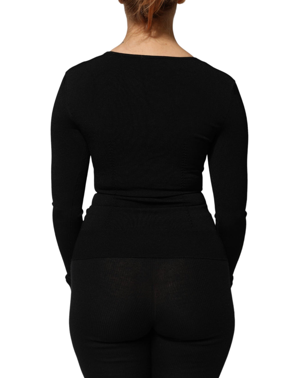 Dolce & Gabbana Black Square Neck Long Sleeve Pullover Top