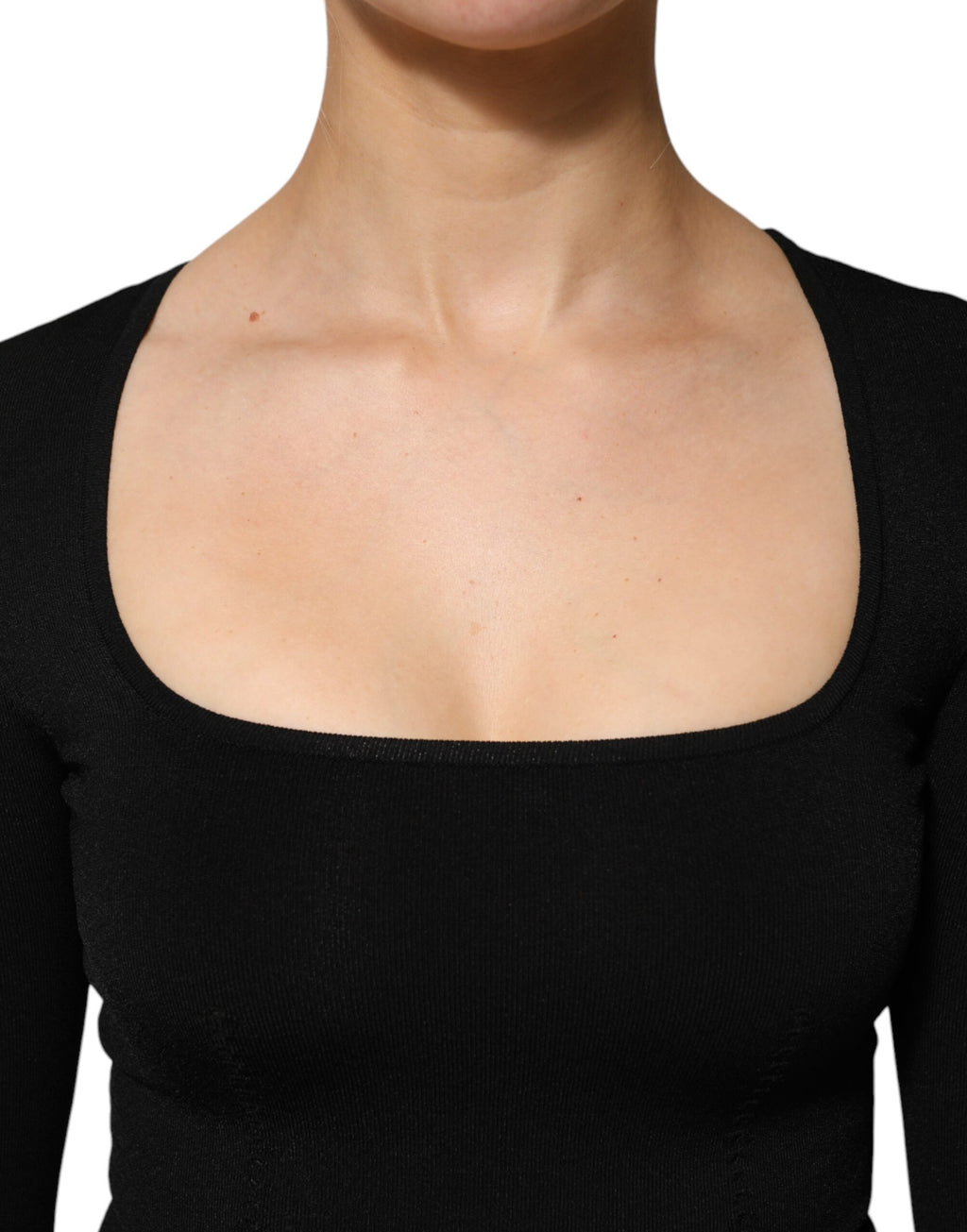 Dolce & Gabbana Black Square Neck Long Sleeve Pullover Top