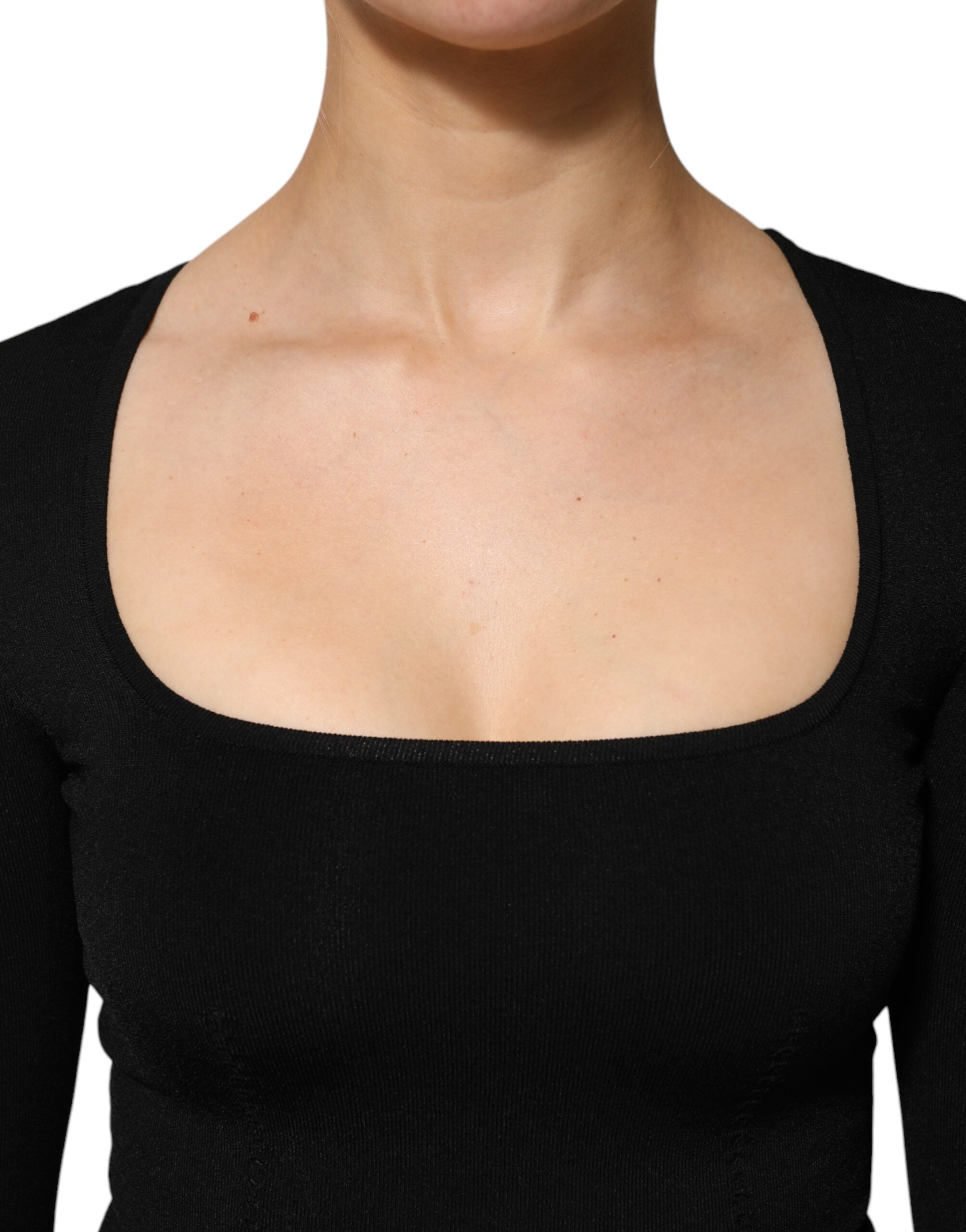 Dolce & Gabbana Black Square Neck Long Sleeve Pullover Top