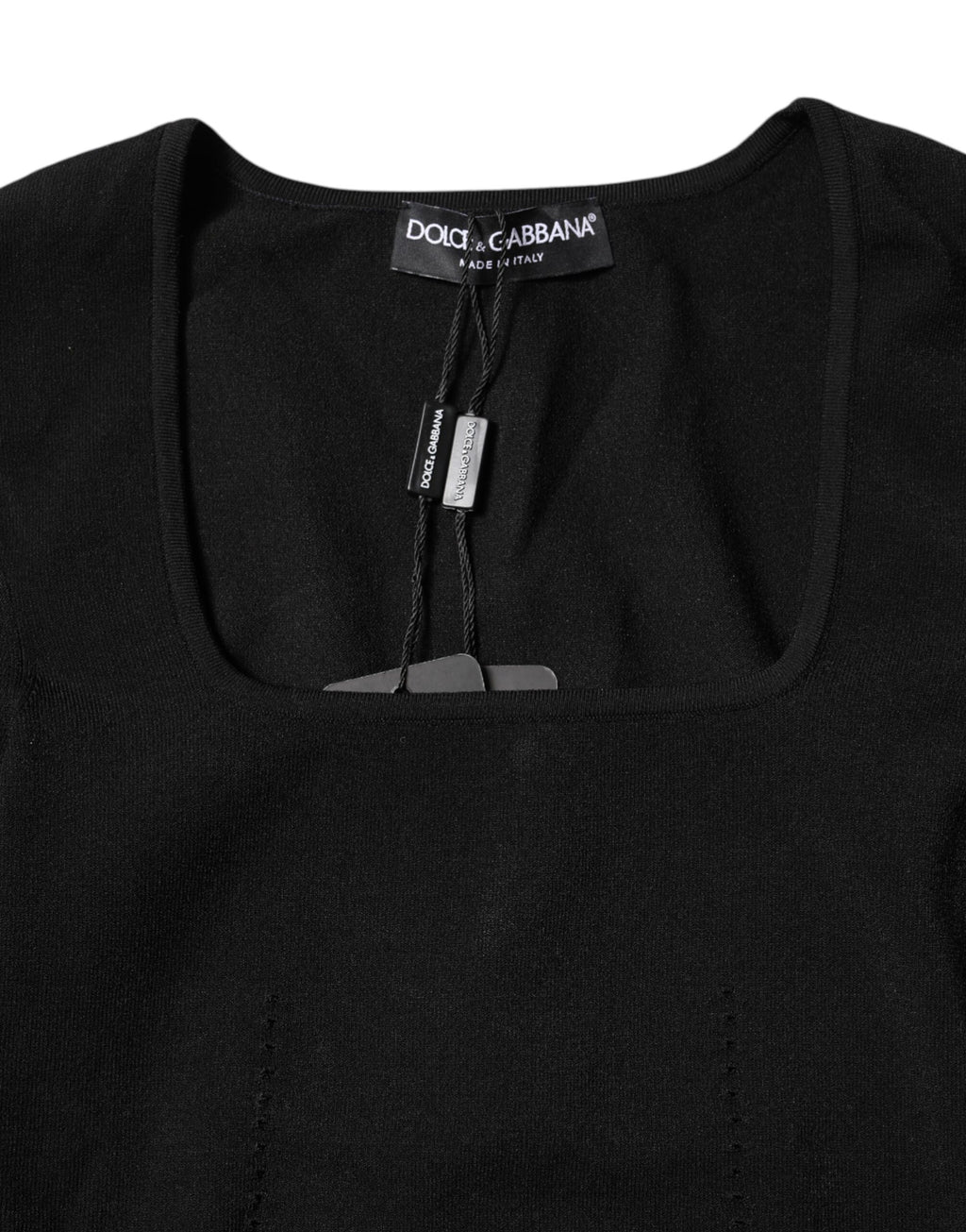 Dolce & Gabbana Black Square Neck Long Sleeve Pullover Top