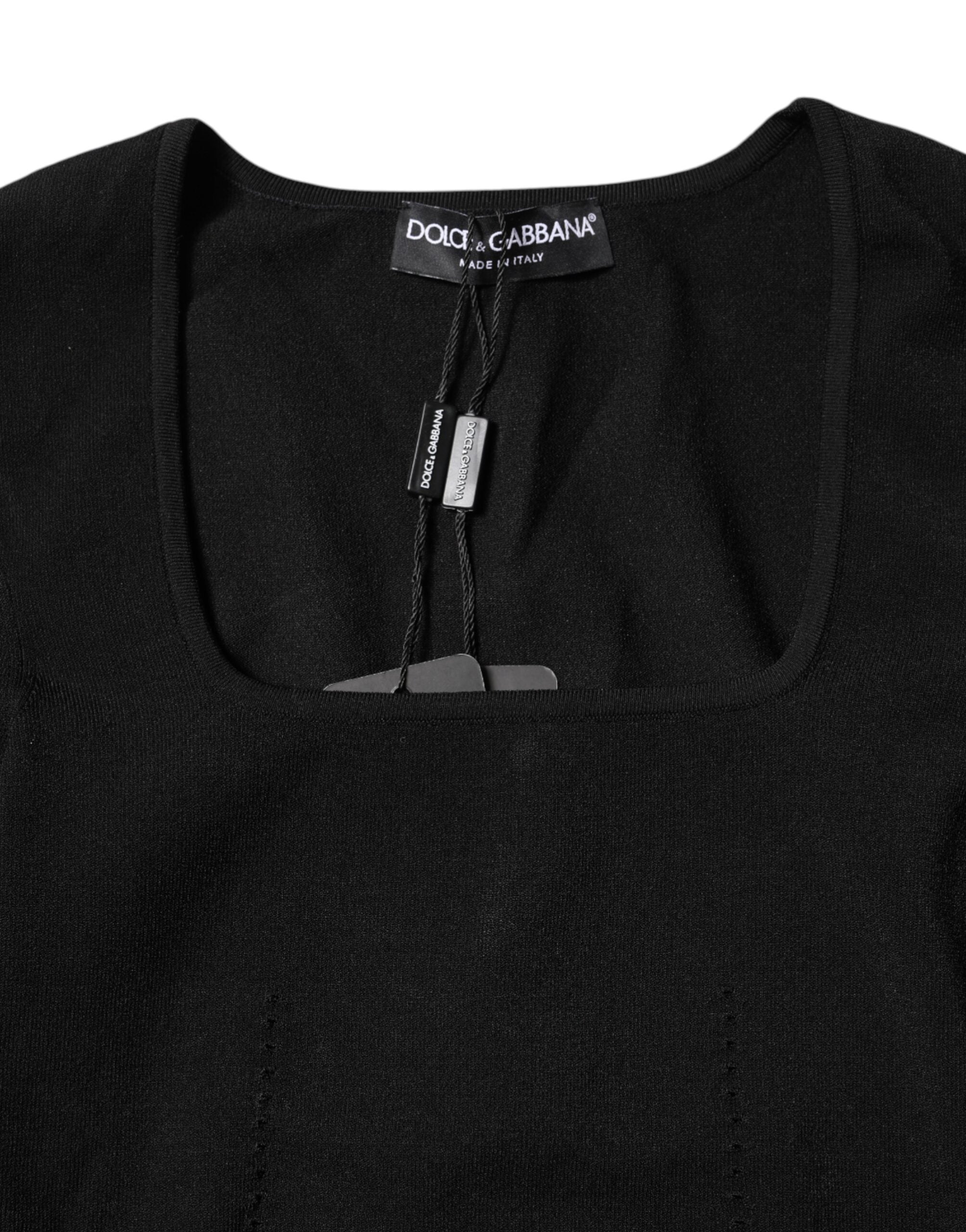 Dolce & Gabbana Black Square Neck Long Sleeve Pullover Top