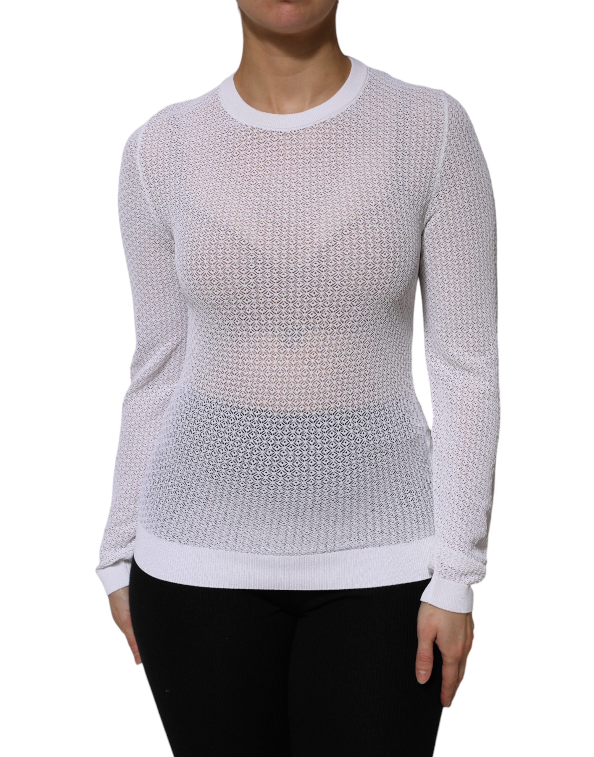 Dolce & Gabbana White Crew Neck Long Sleeve Top