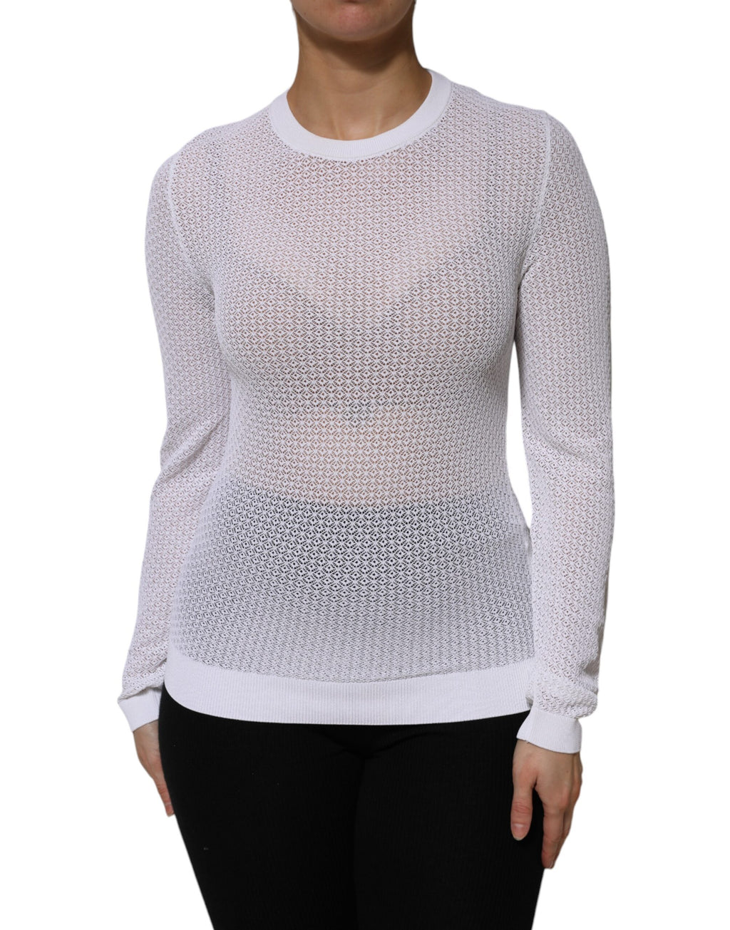 Dolce & Gabbana White Crew Neck Long Sleeve Top