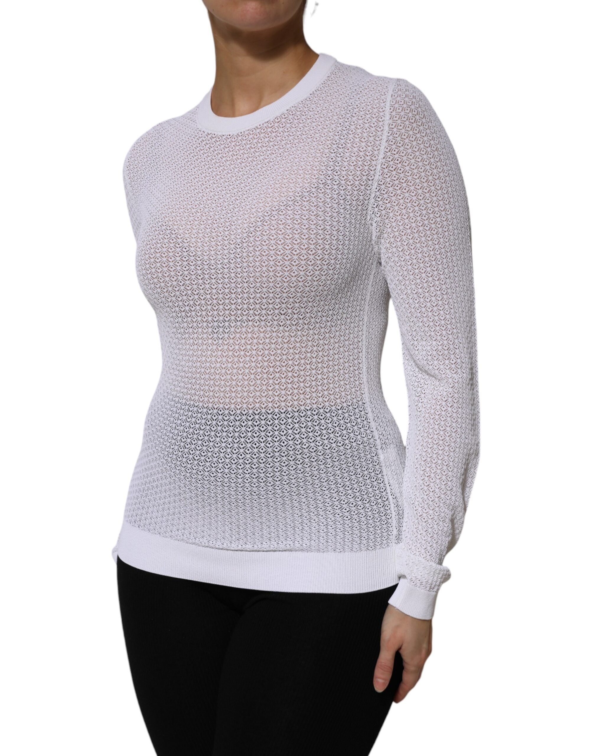 Dolce & Gabbana White Crew Neck Long Sleeve Top