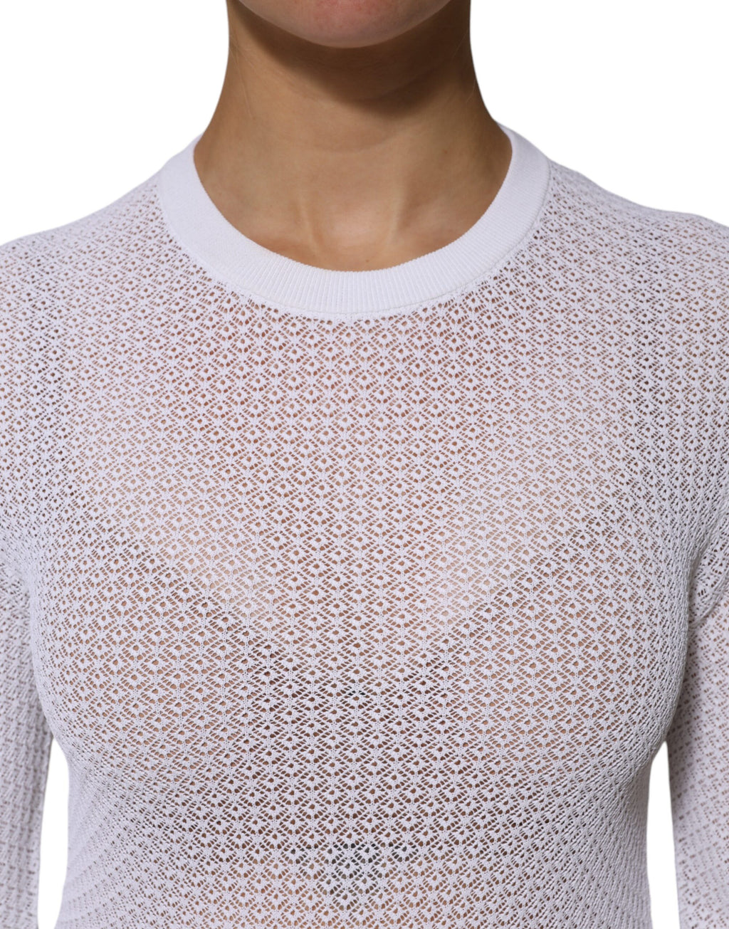 Dolce & Gabbana White Crew Neck Long Sleeve Top