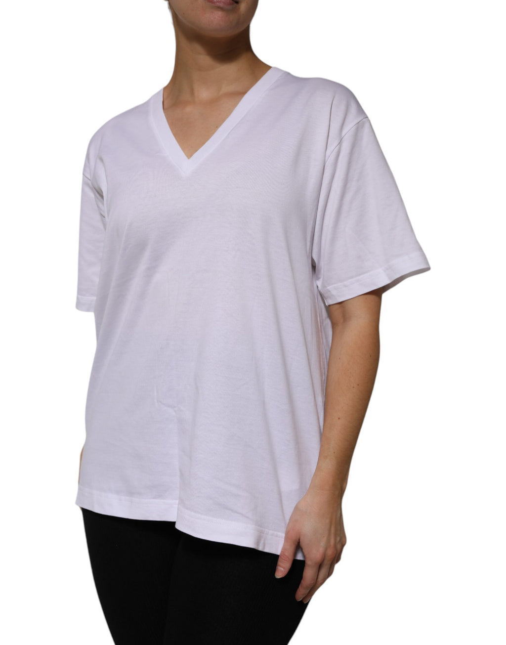 Dolce & Gabbana White Cotton Short-Sleeve V-Neck T-Shirt
