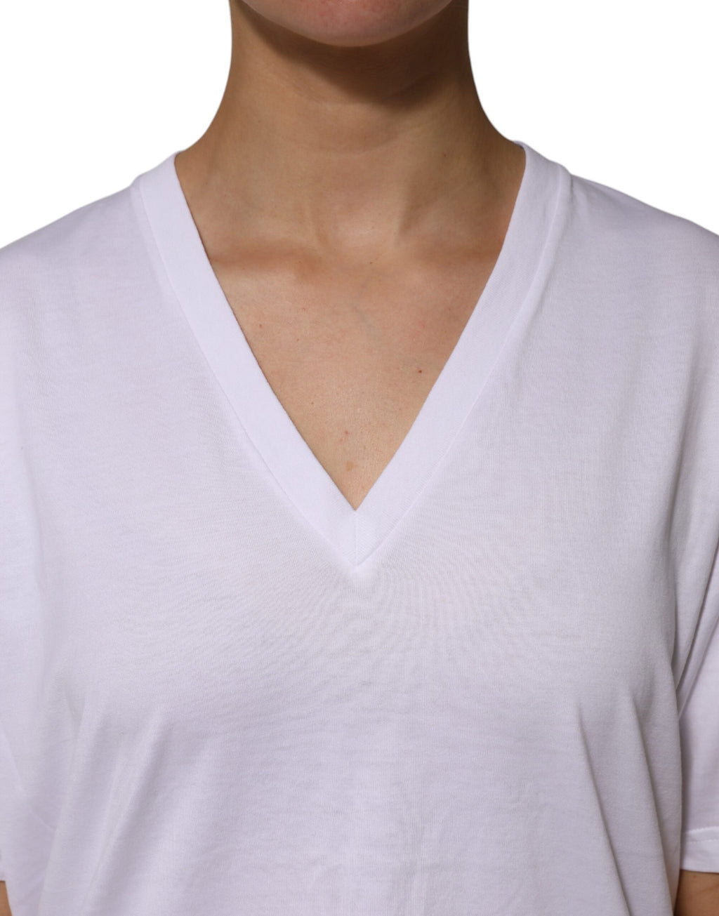 Dolce & Gabbana White Cotton Short-Sleeve V-Neck T-Shirt