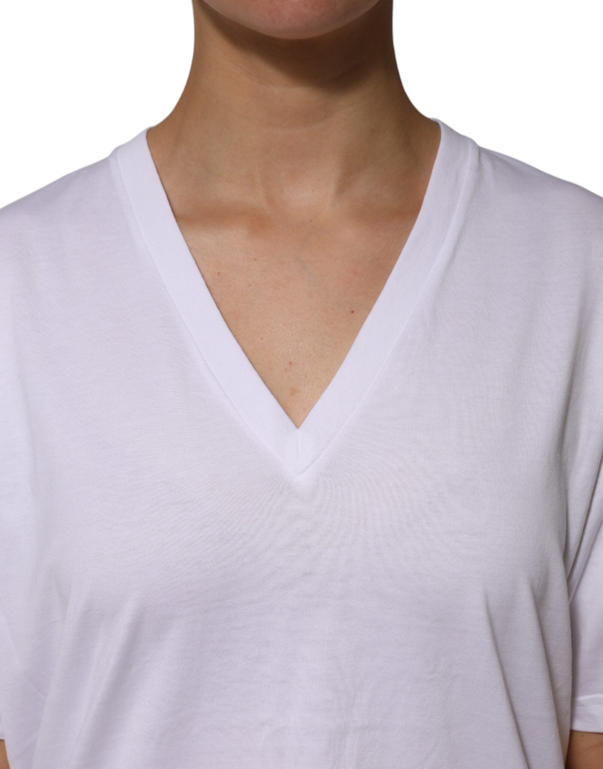 Dolce & Gabbana White Cotton Short-Sleeve V-Neck T-Shirt