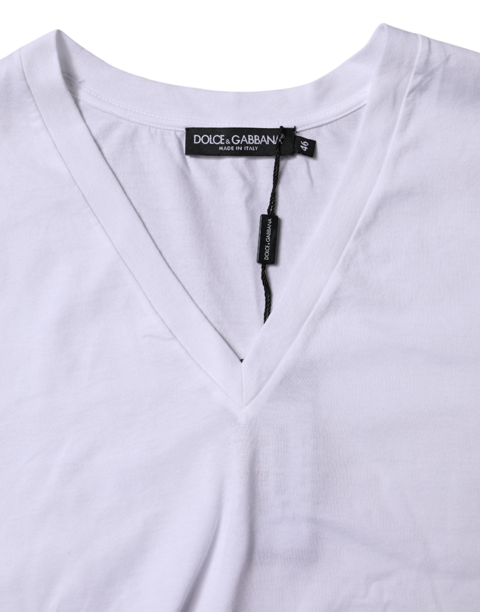 Dolce & Gabbana White Cotton Short-Sleeve V-Neck T-Shirt