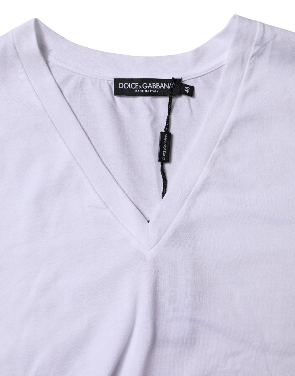 Dolce & Gabbana White Cotton Short-Sleeve V-Neck T-Shirt