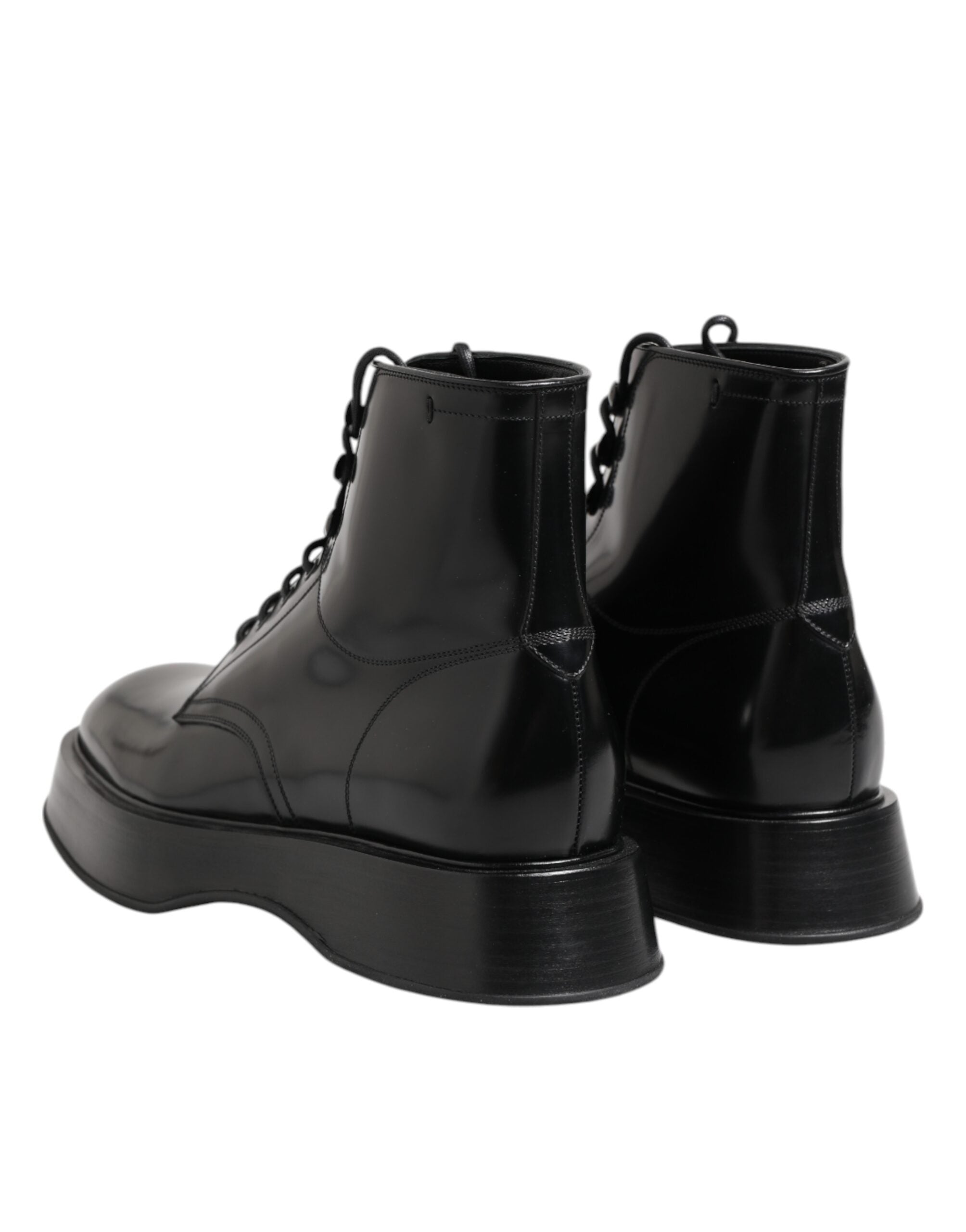 Dolce & Gabbana Schwarze Leder Logo-Stiefeletten Schnürschuhe
