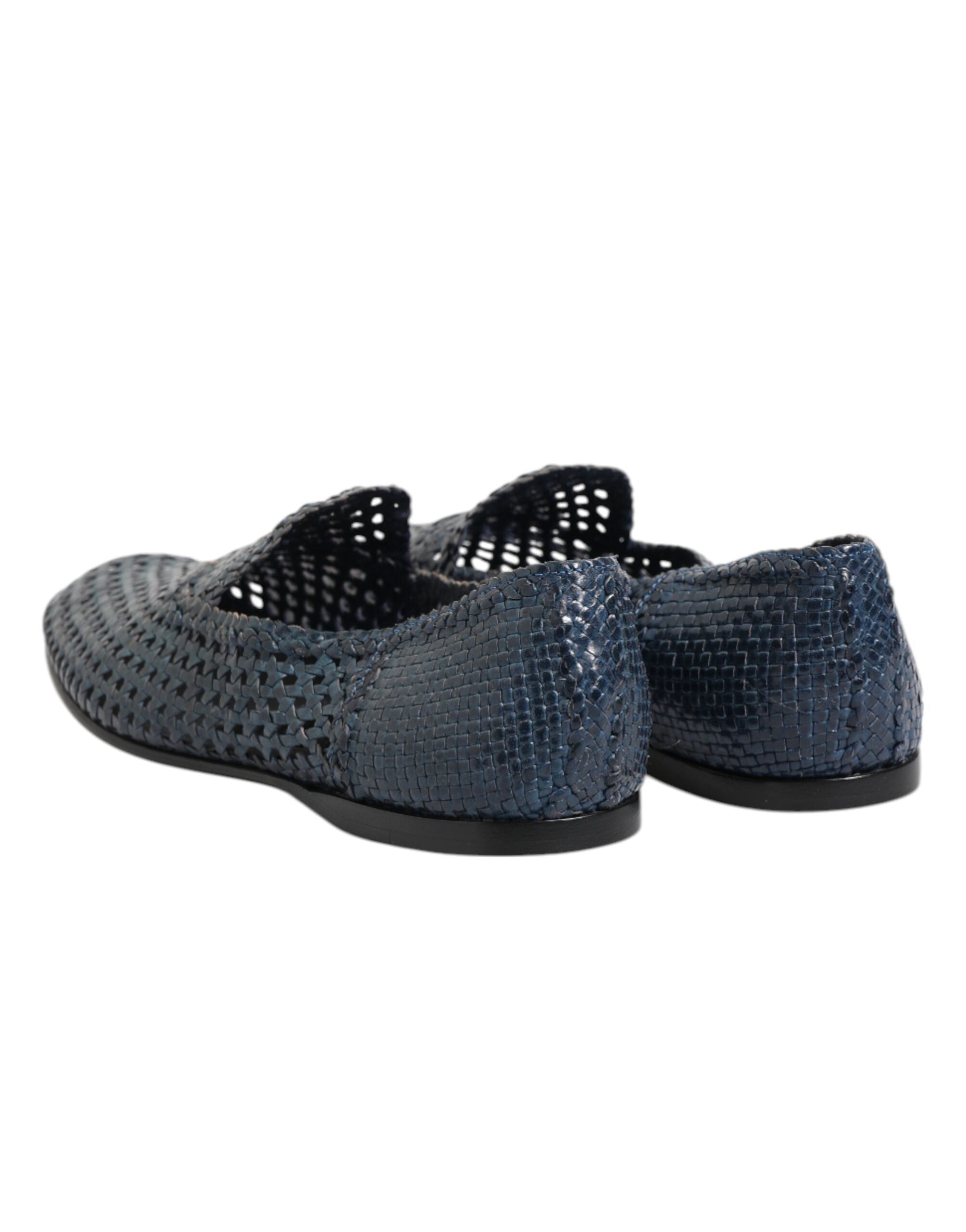Dolce & Gabbana Blaue gewebte Leder Slipper Schuhe