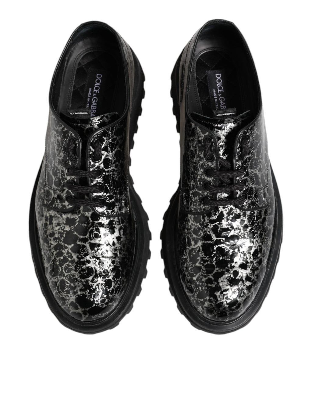 Dolce & Gabbana Schwarz Weiß Kalbsleder Chunky Derby Schuhe