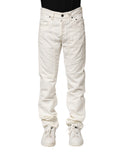Jeckerson Men's White Cotton Stretch Straight-Leg Denim Jeans