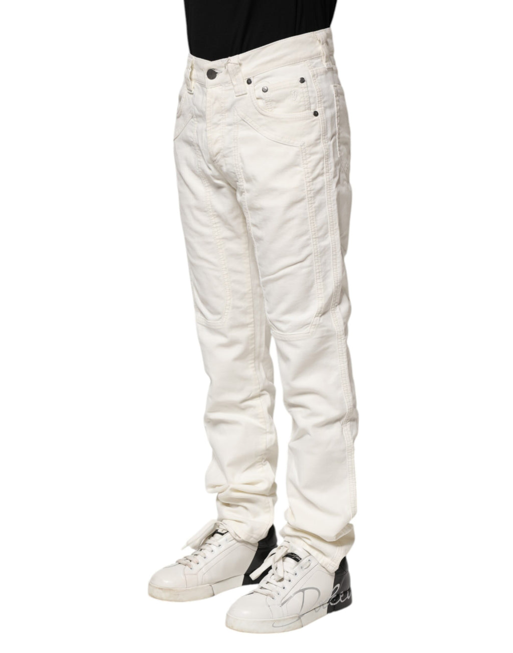 Jeckerson Men's White Cotton Stretch Straight-Leg Denim Jeans