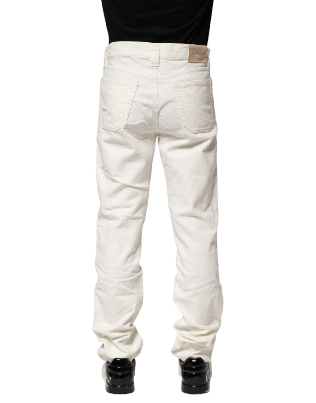 Jeckerson Men's White Cotton Stretch Straight-Leg Denim Jeans