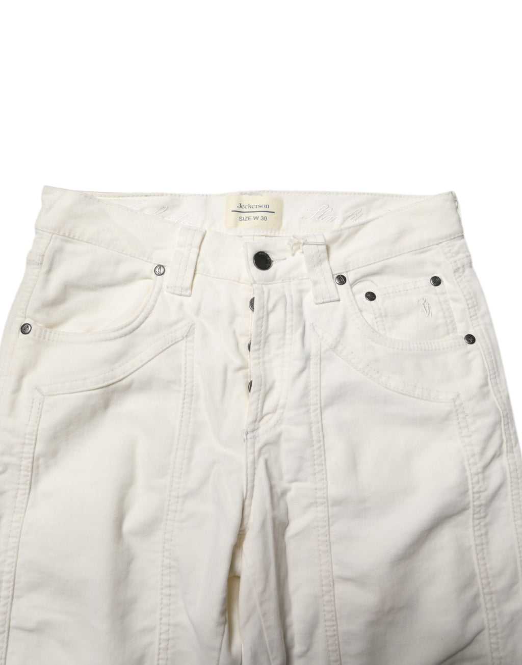 Jeckerson Men's White Cotton Stretch Straight-Leg Denim Jeans