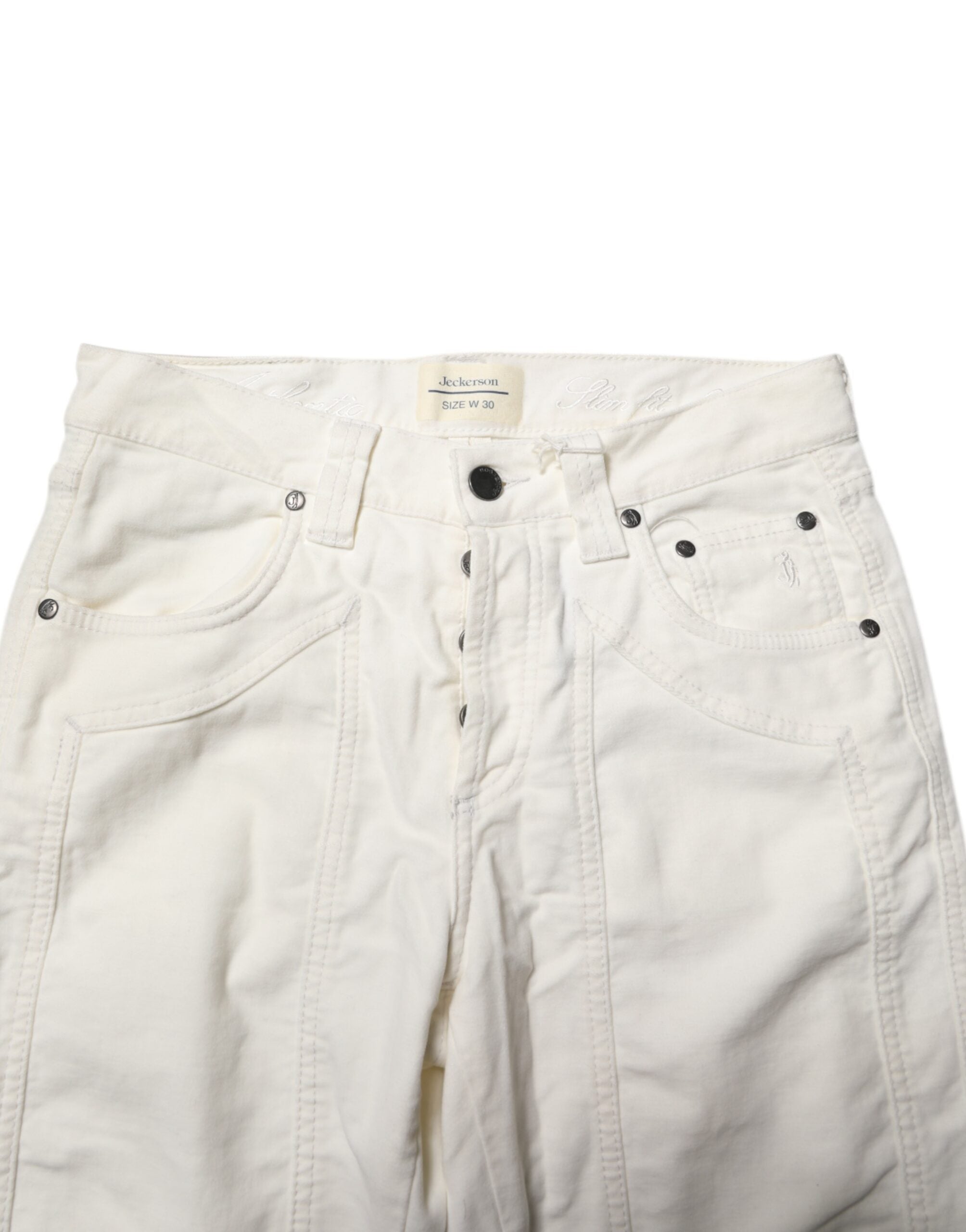 Jeckerson Men's White Cotton Stretch Straight-Leg Denim Jeans
