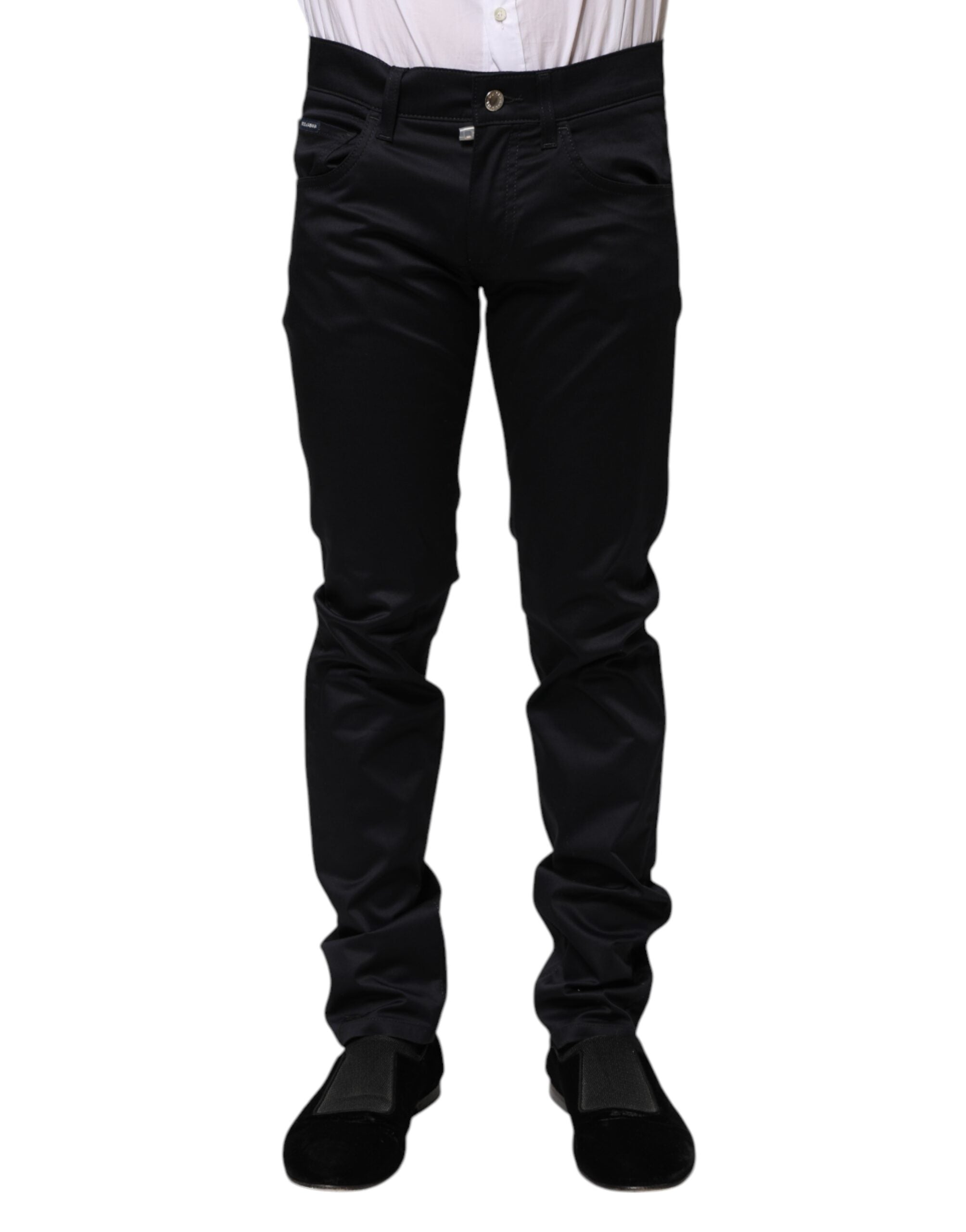 Dolce & Gabbana Schwarze Skinny-Hose mit mittlerer Taille aus Baumwolle