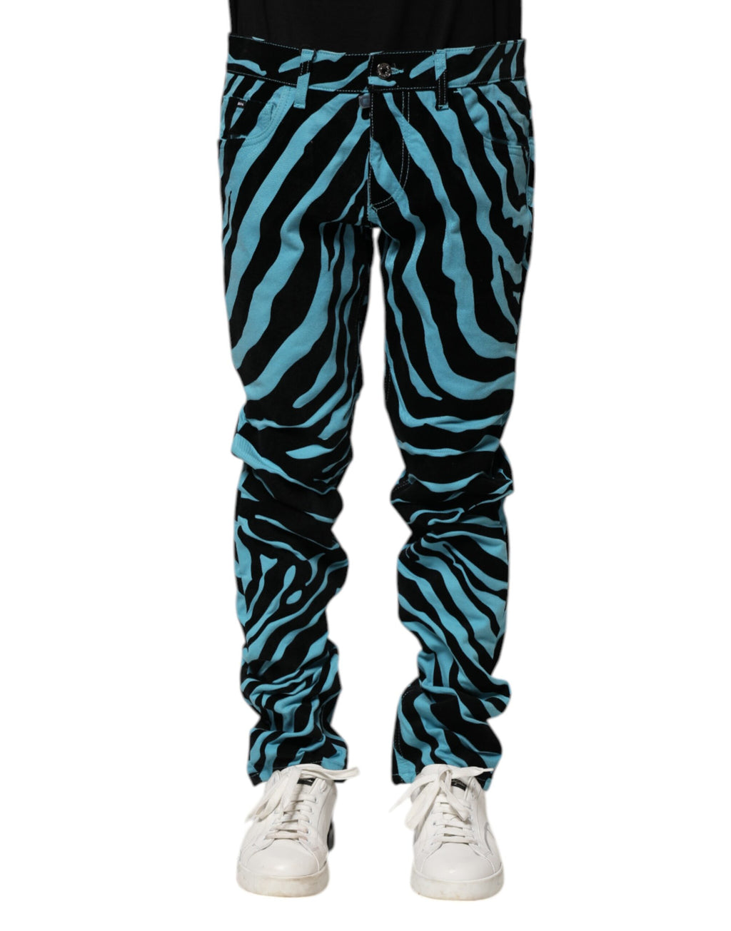 Dolce & Gabbana Black-Blue Striped Skinny Denim Jeans
