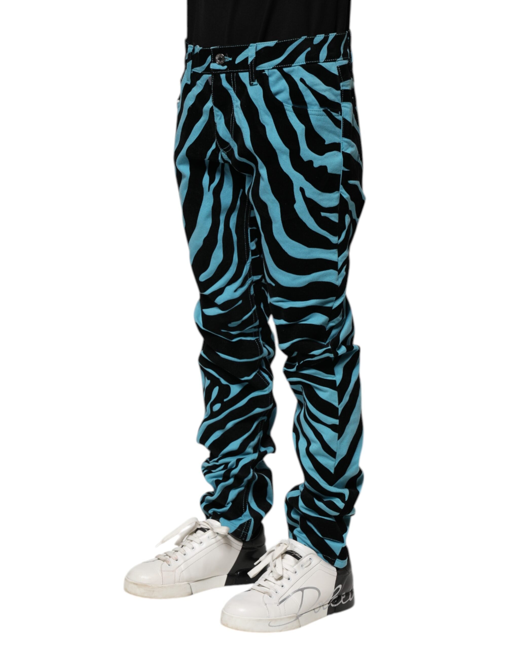 Dolce & Gabbana Black-Blue Striped Skinny Denim Jeans