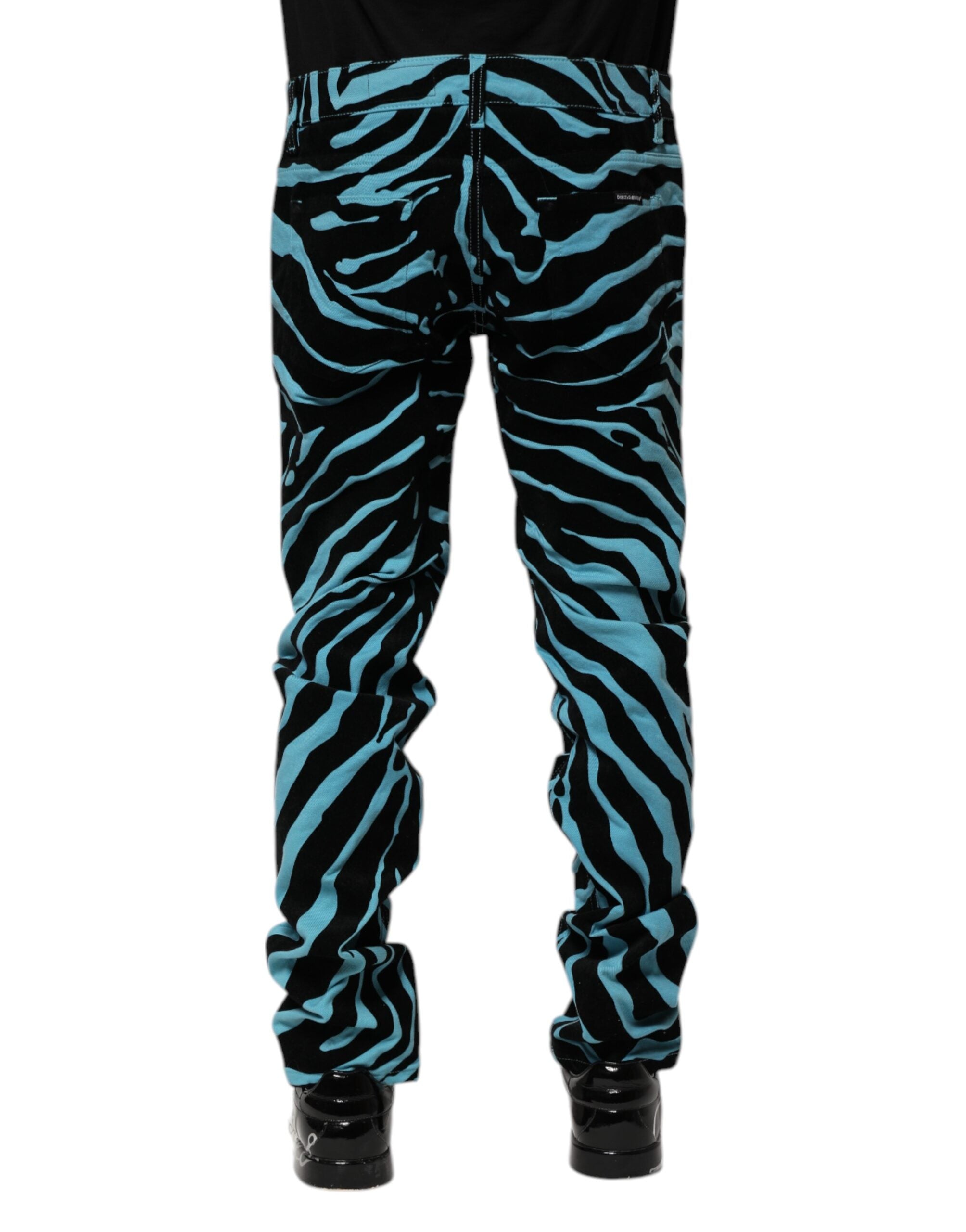 Dolce & Gabbana Black-Blue Striped Skinny Denim Jeans