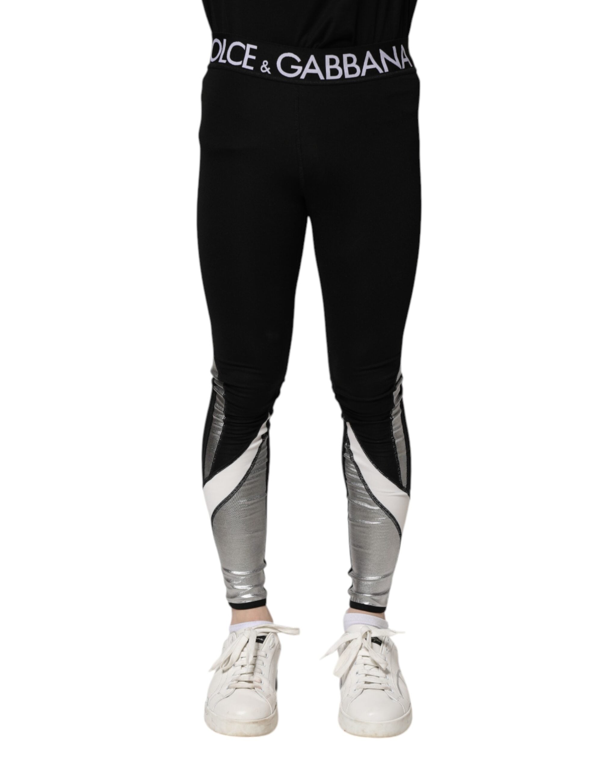 Dolce & Gabbana Black Silver Nylon Skinny Men's Leggings Pants