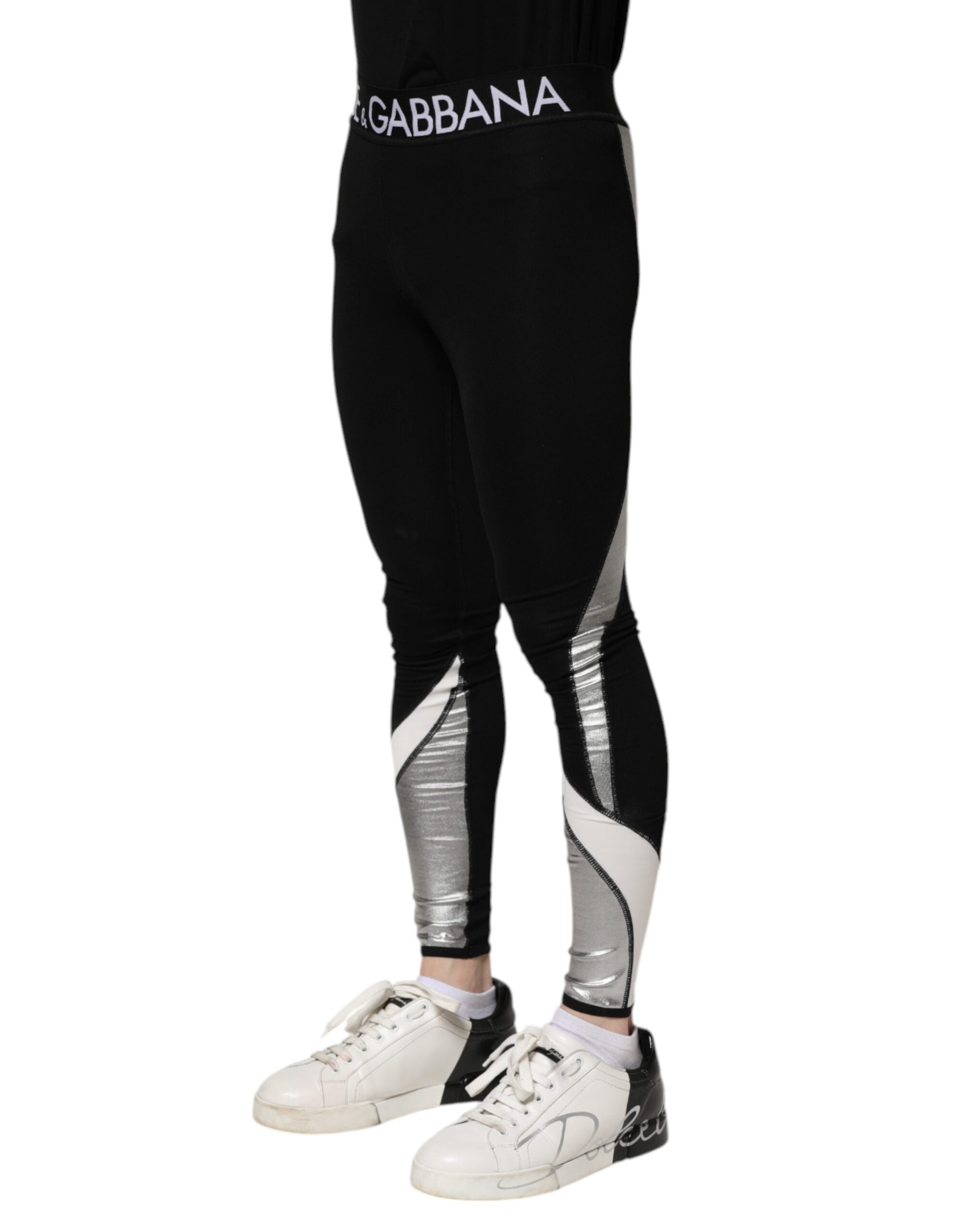 Dolce & Gabbana Black Silver Nylon Skinny Men's Leggings Pants